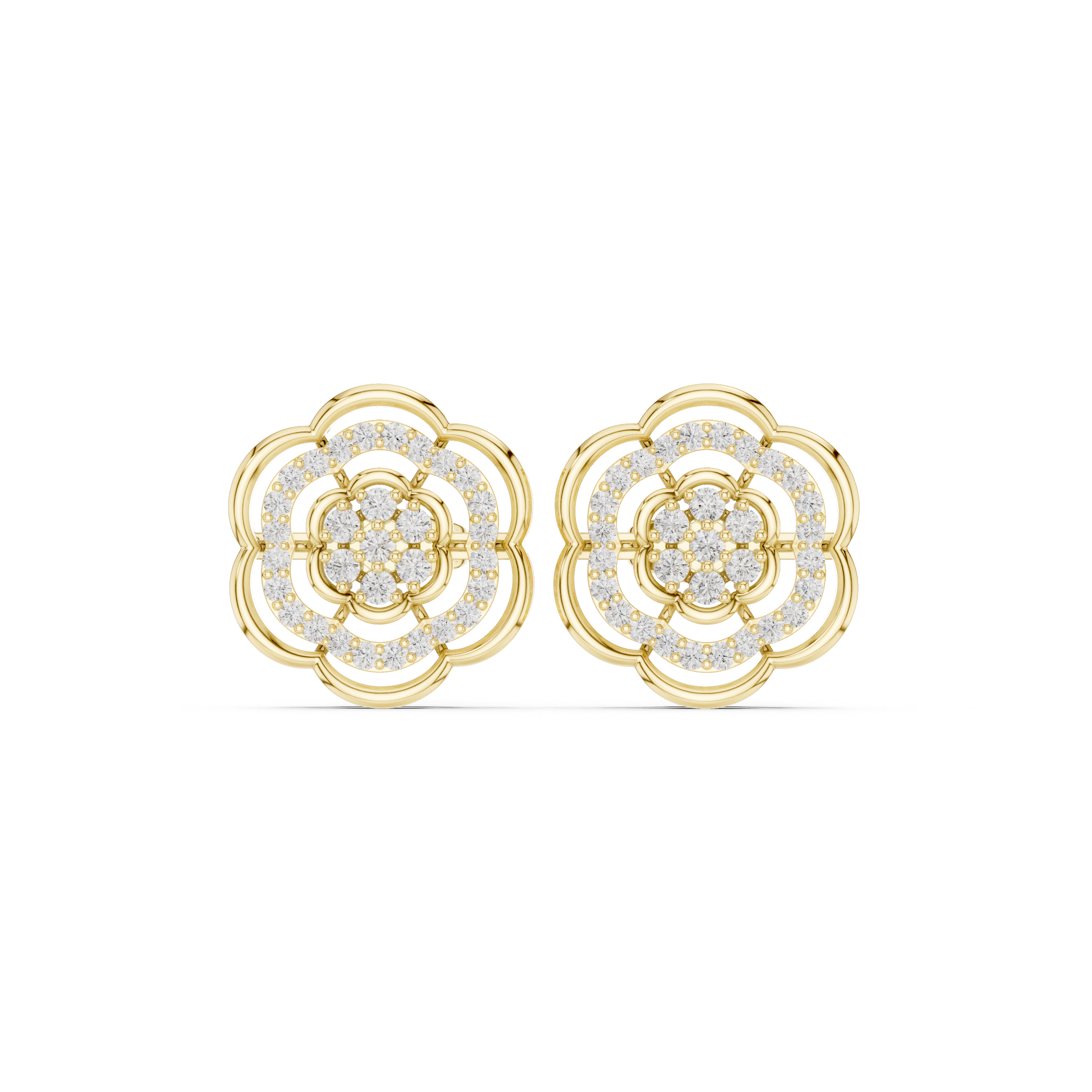 Vintage Floral Halo Diamond Cluster Stud Earrings