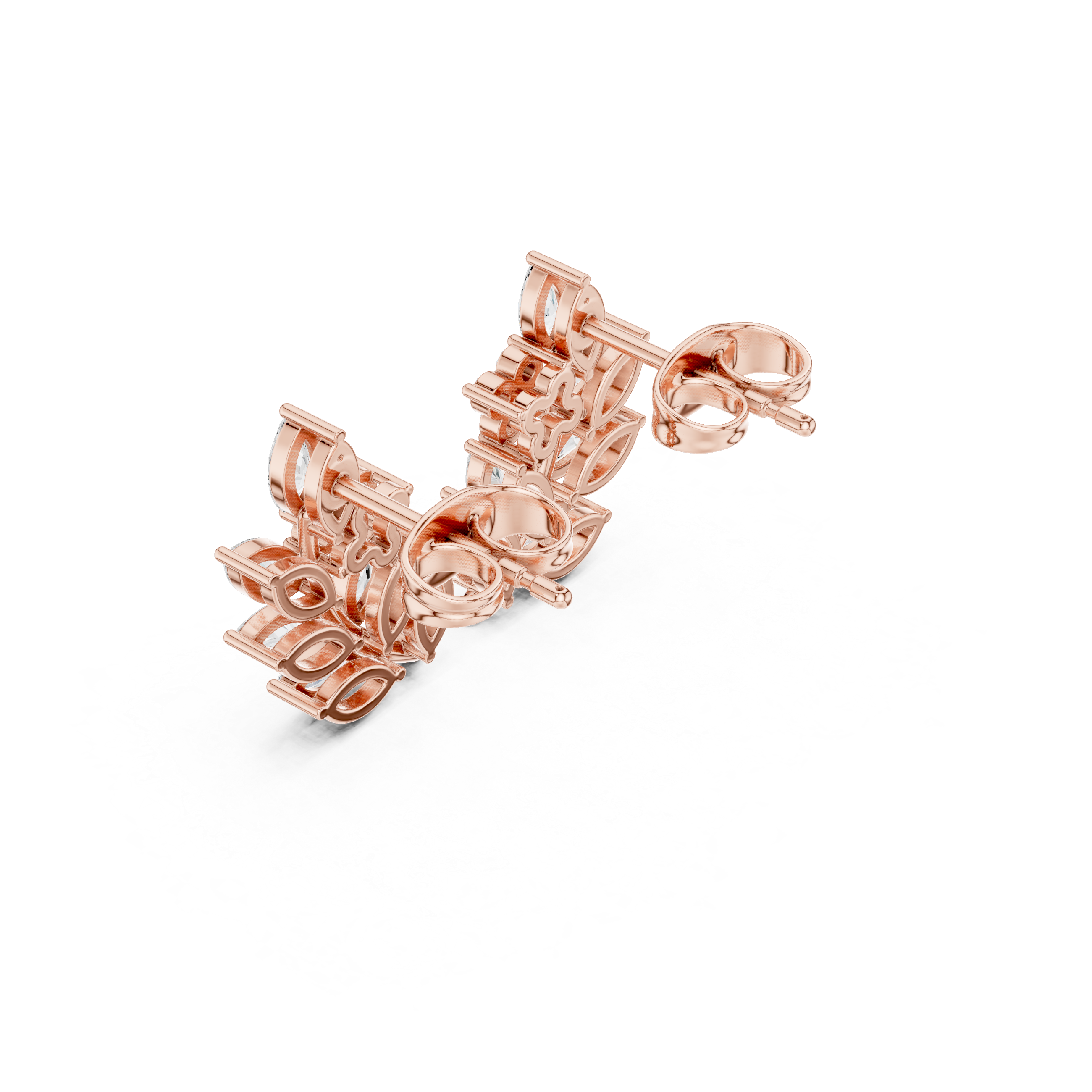 Marquise Cut Leaf Motif Diamond Cluster Stud Earrings