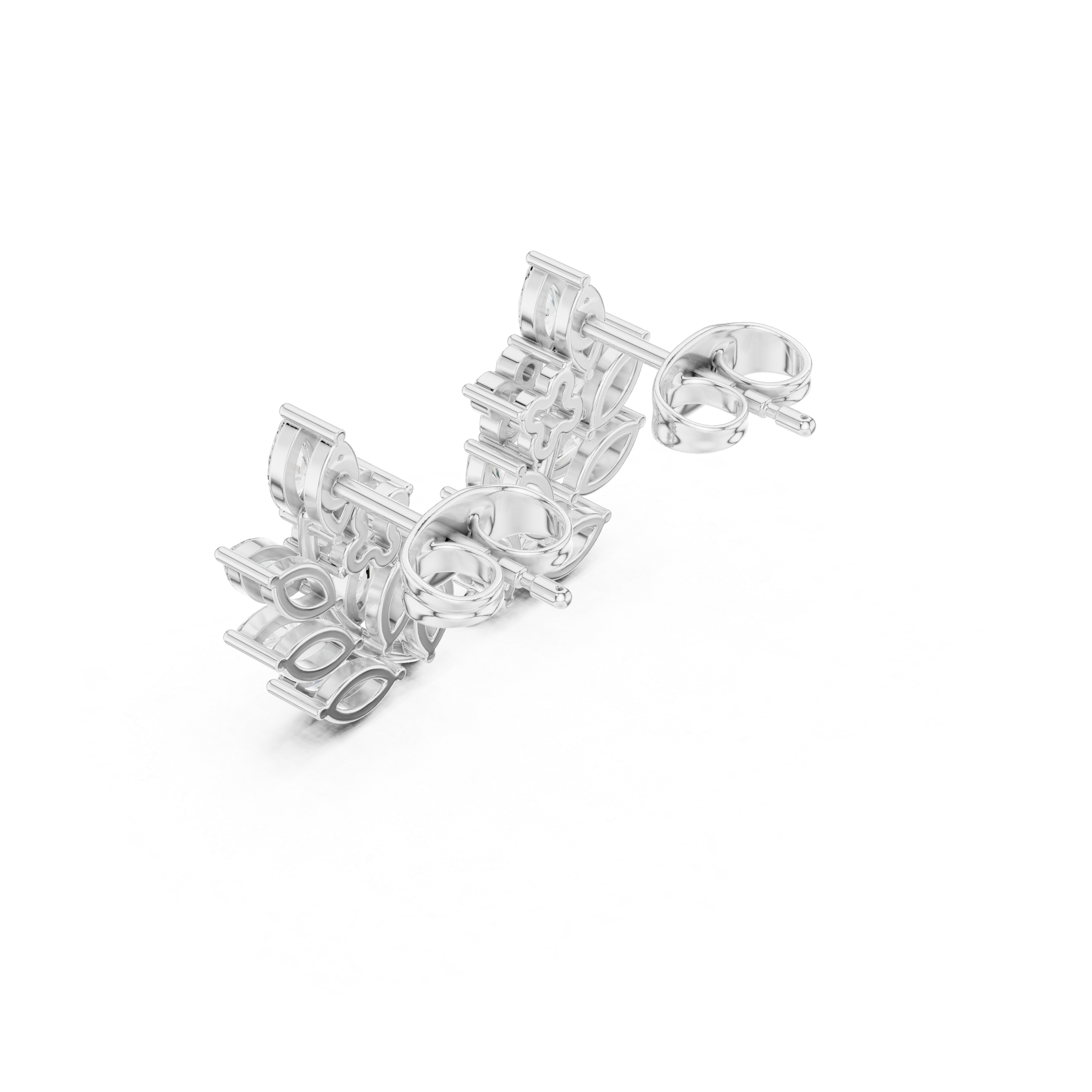 Marquise Cut Leaf Motif Diamond Cluster Stud Earrings