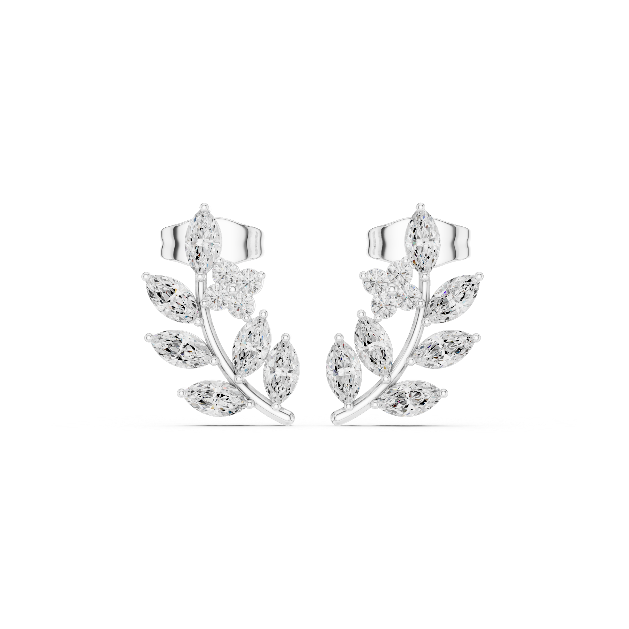 Marquise Cut Leaf Motif Diamond Cluster Stud Earrings