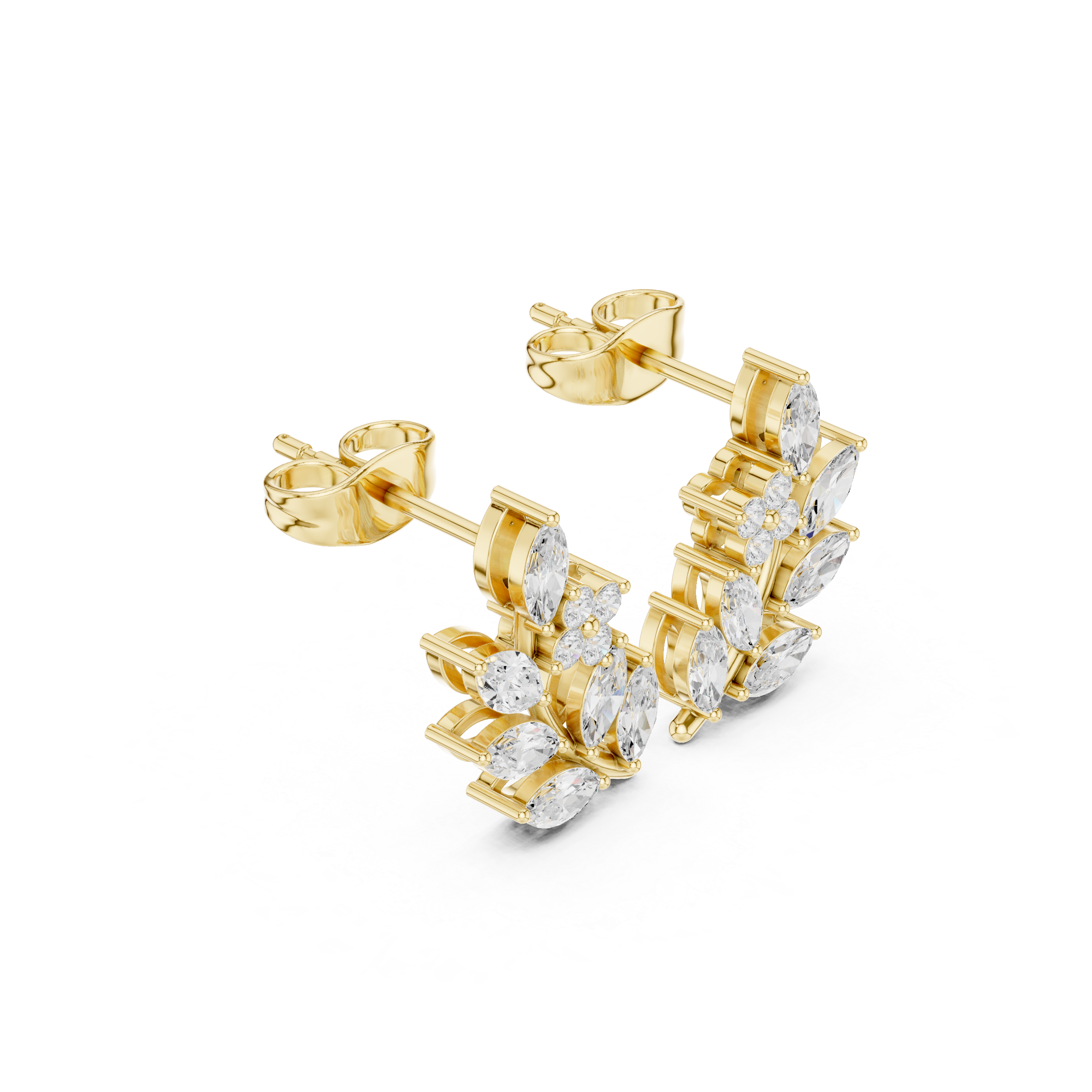 Marquise Cut Leaf Motif Diamond Cluster Stud Earrings