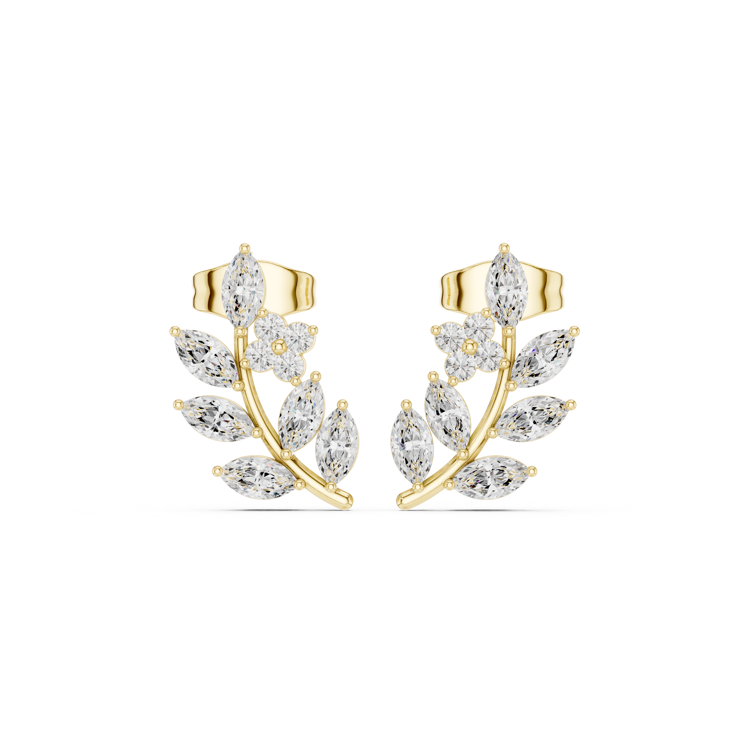 Marquise Cut Leaf Motif Diamond Cluster Stud Earrings