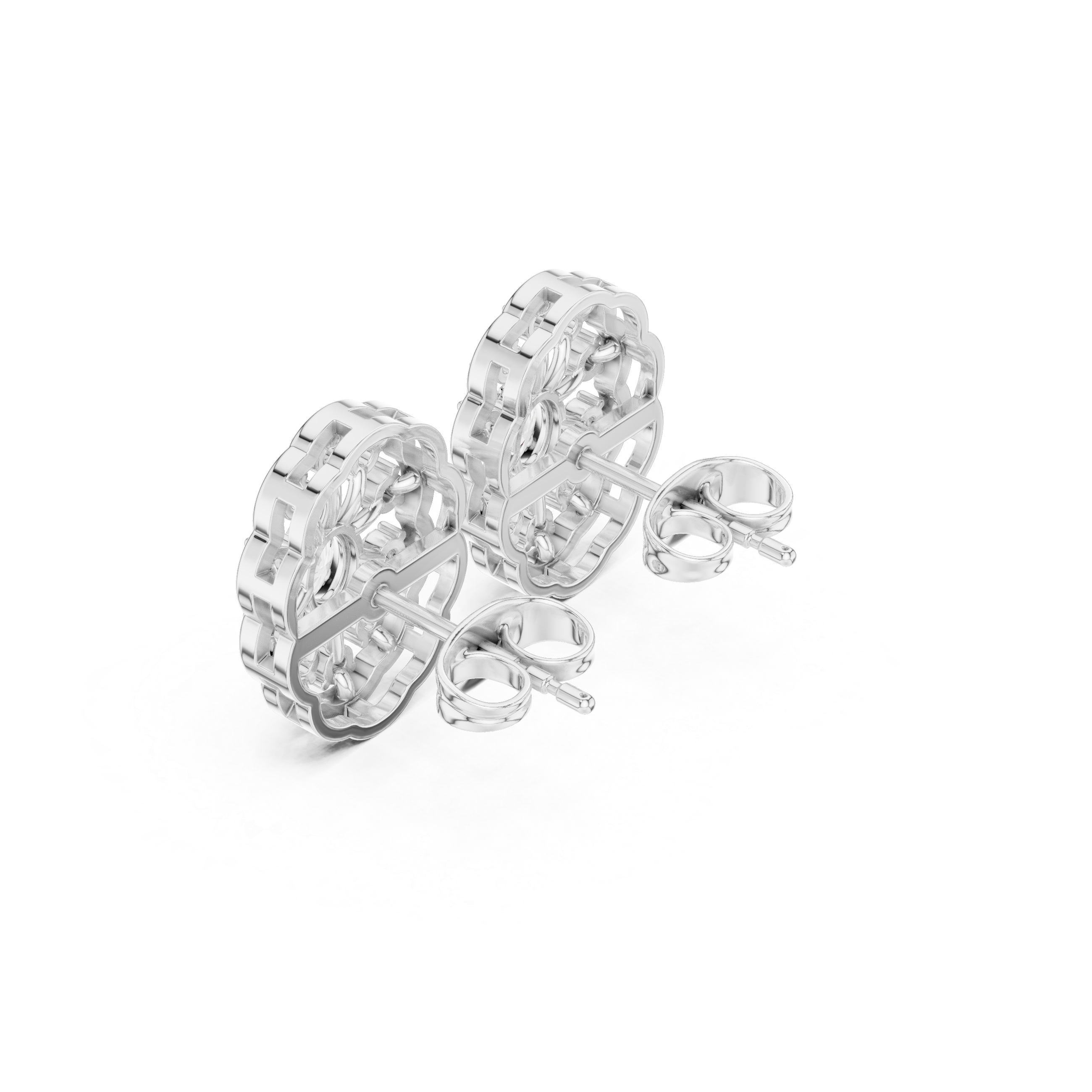 Oval Center Diamond Floral Frame Stud Earrings