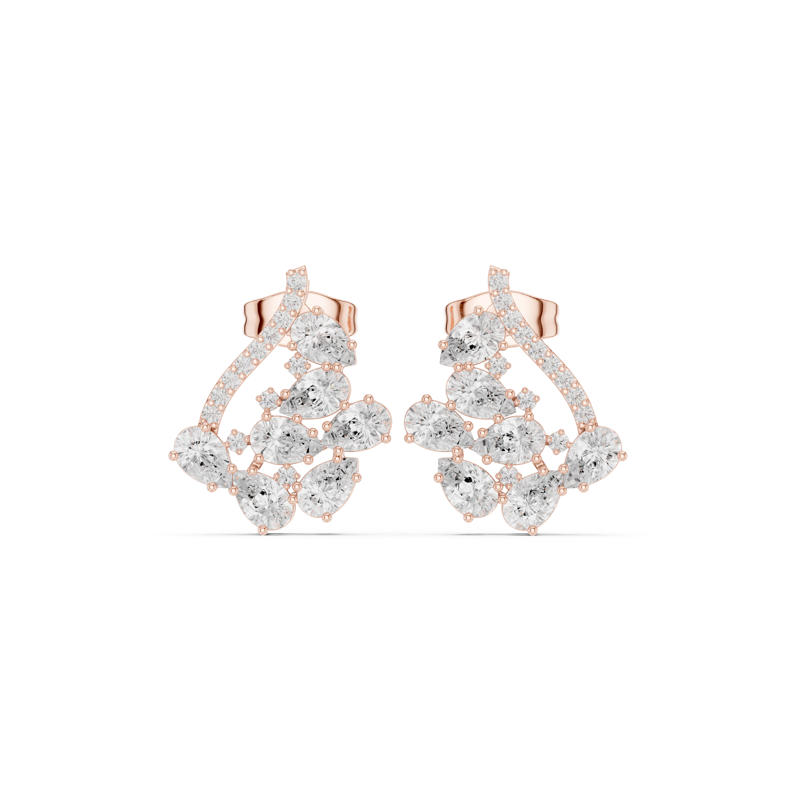 Pear & Round Cut Diamond Cluster Modern Drop Earrings