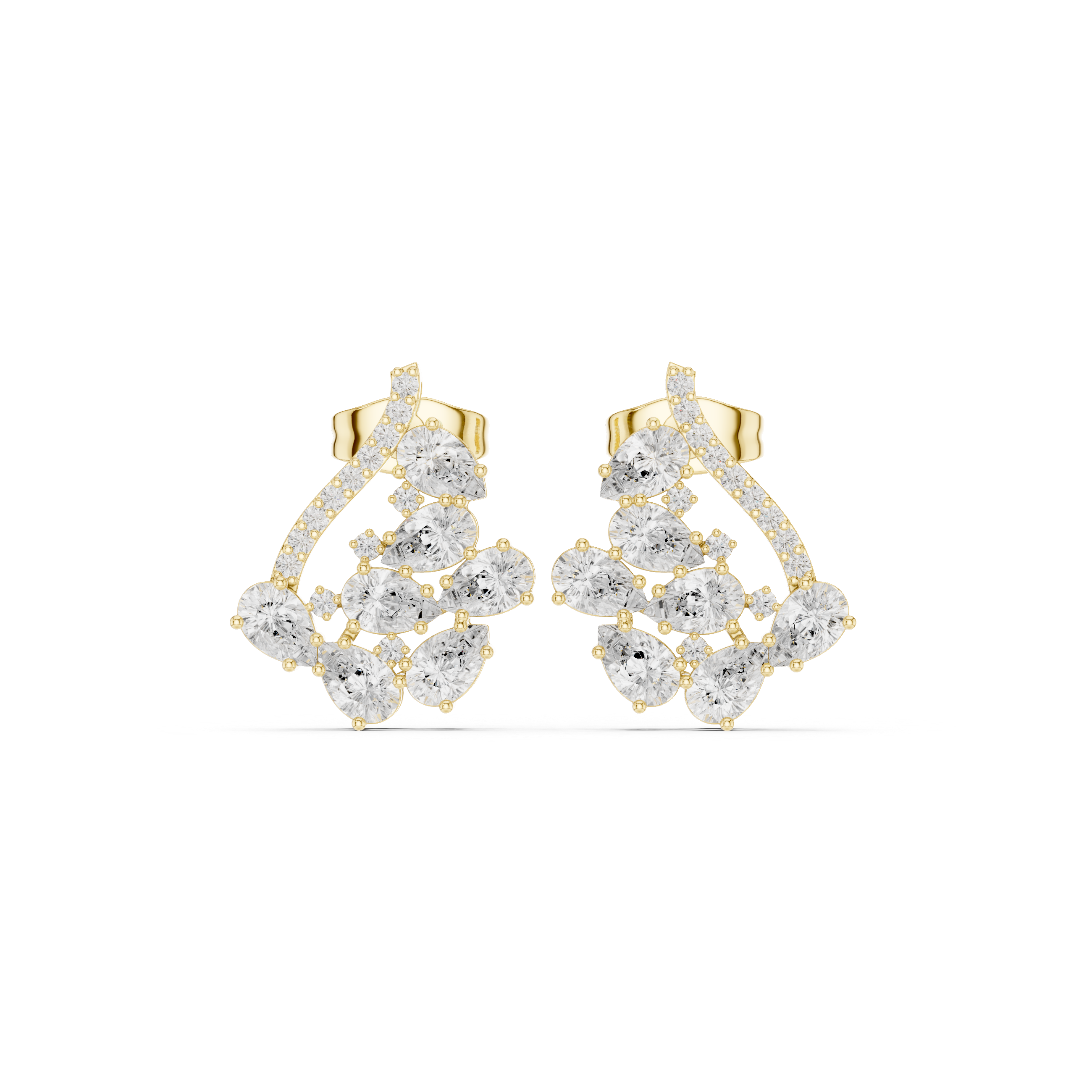 Pear & Round Cut Diamond Cluster Modern Drop Earrings