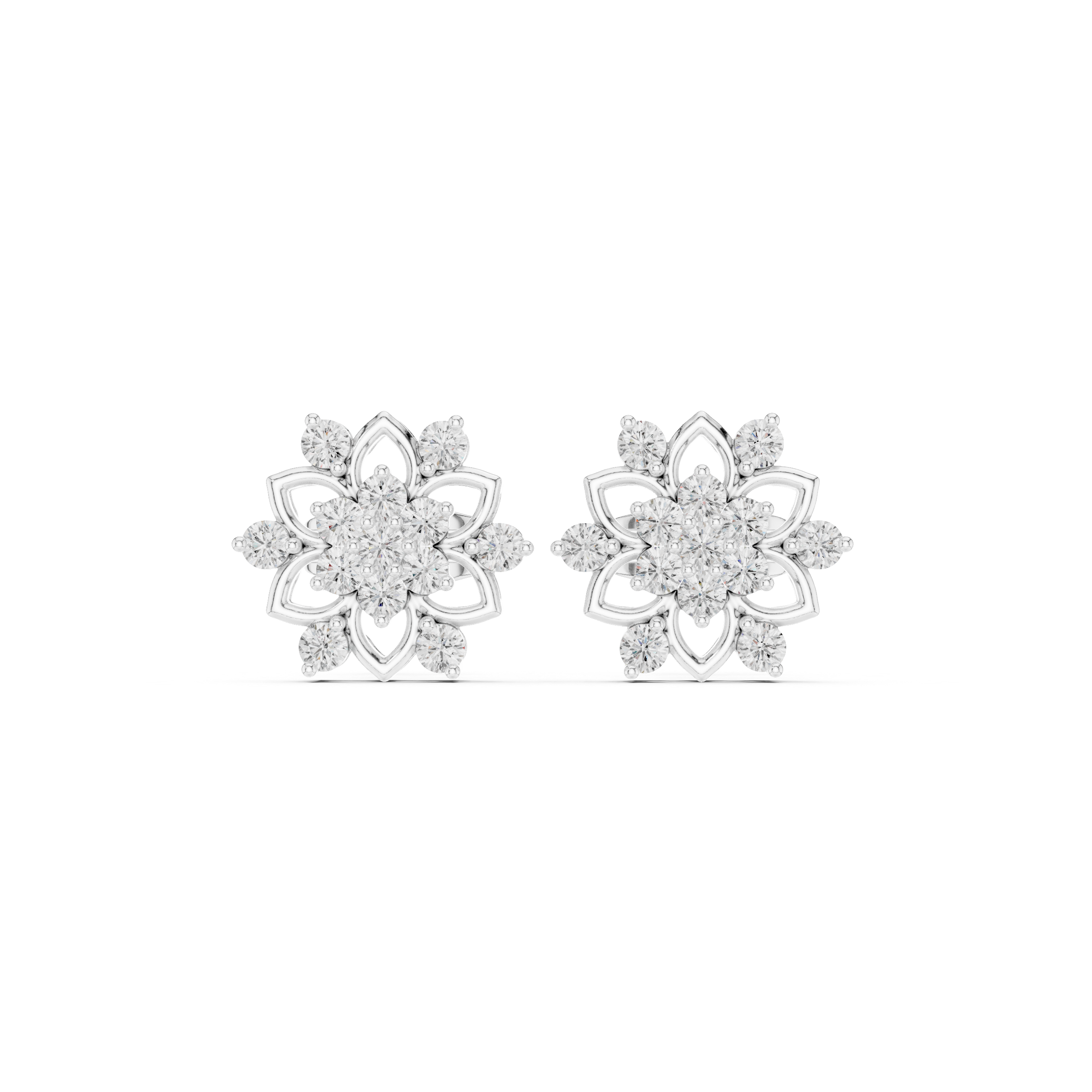 Floral Cluster Diamond Stud Earrings with Openwork Petal Design