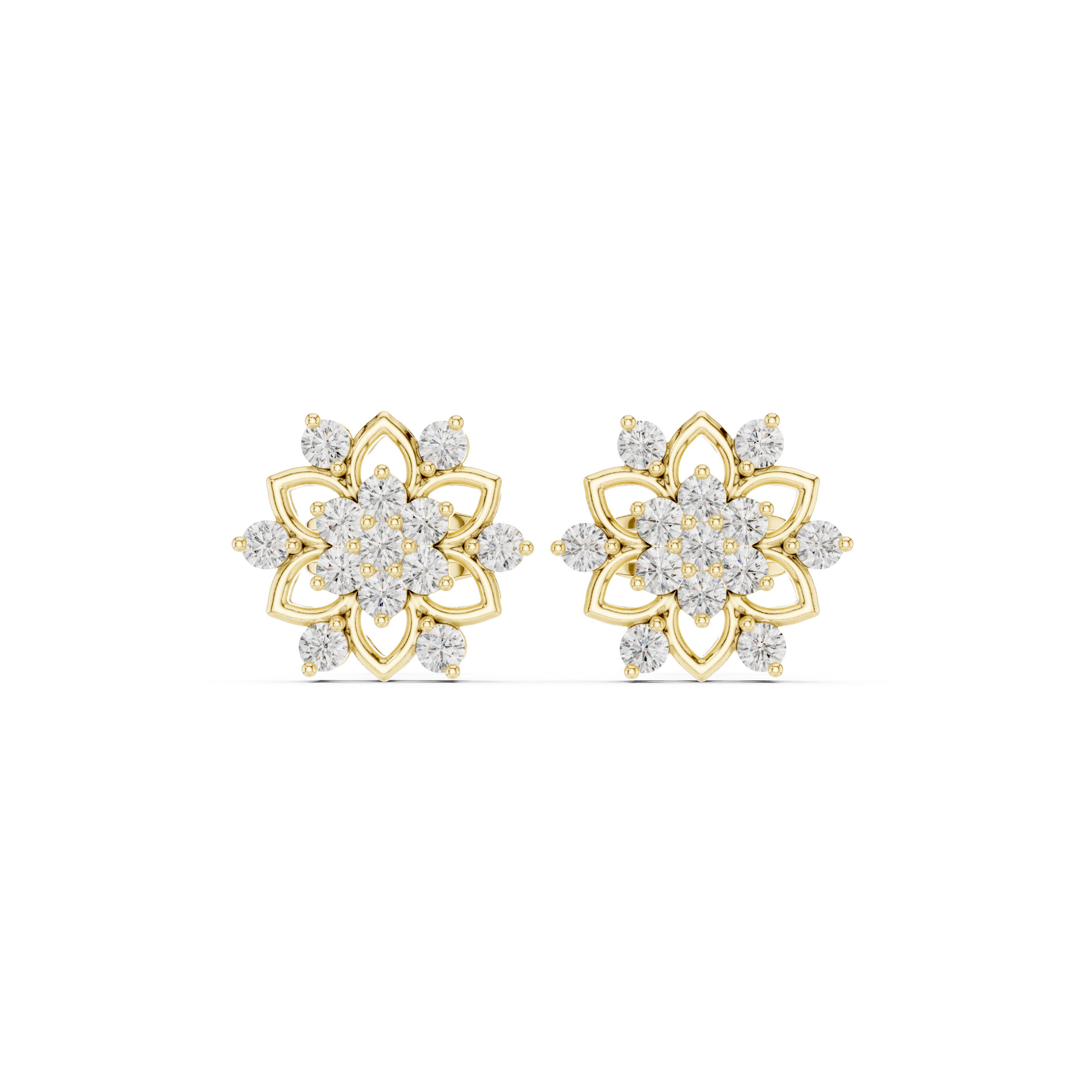 Floral Cluster Diamond Stud Earrings with Openwork Petal Design