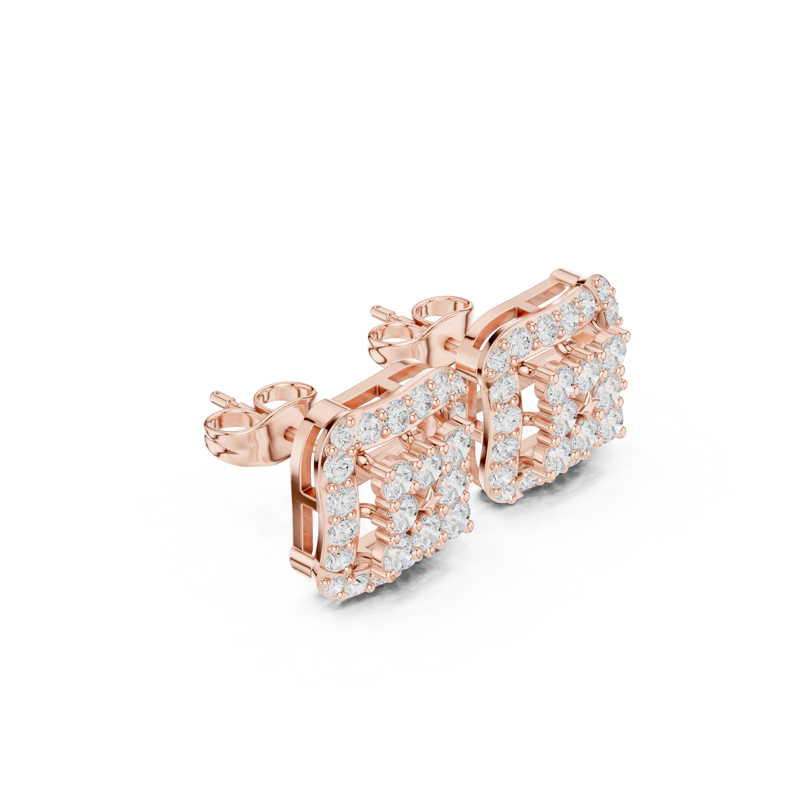 Square Halo Cluster Diamond Stud Earrings