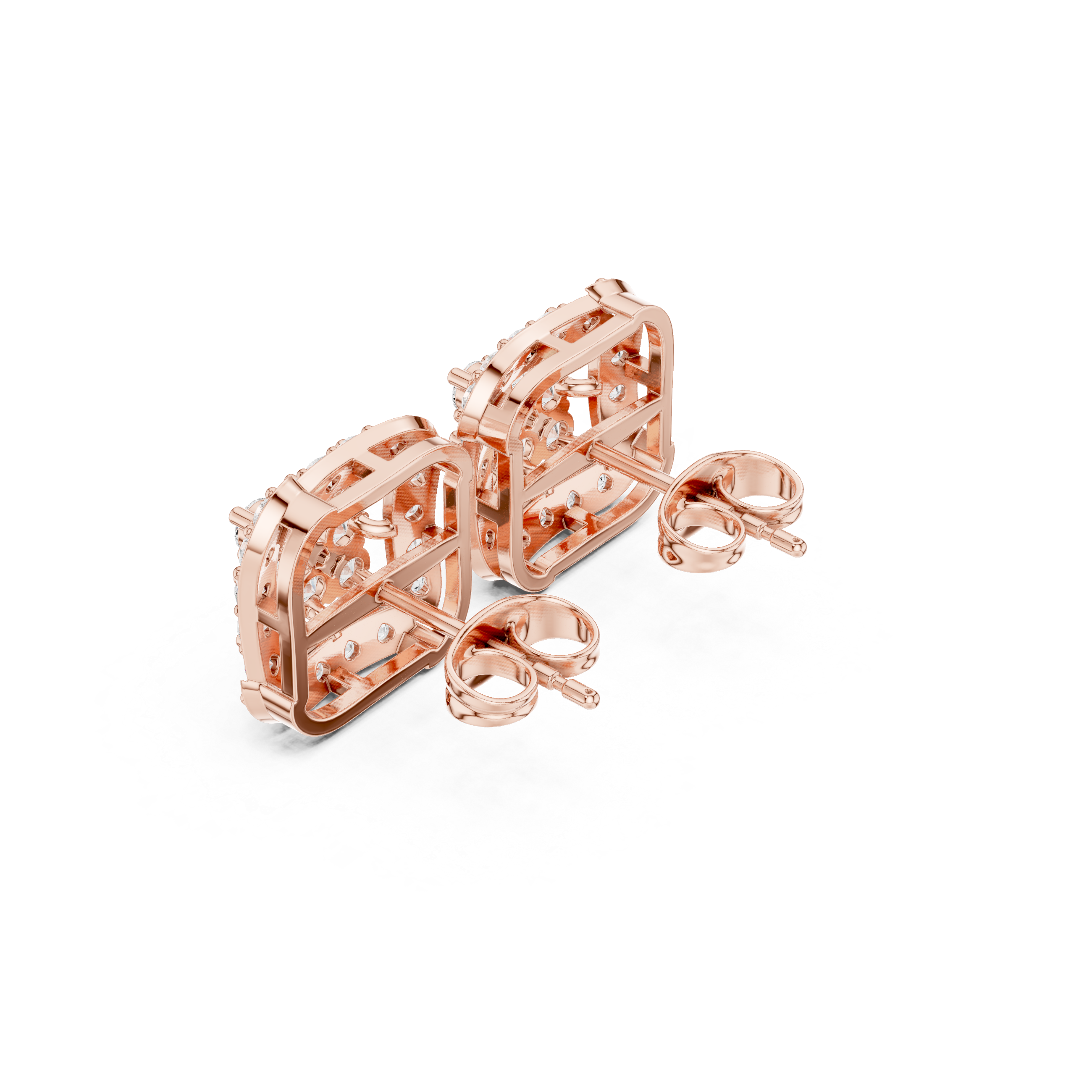 Square Halo Cluster Diamond Stud Earrings