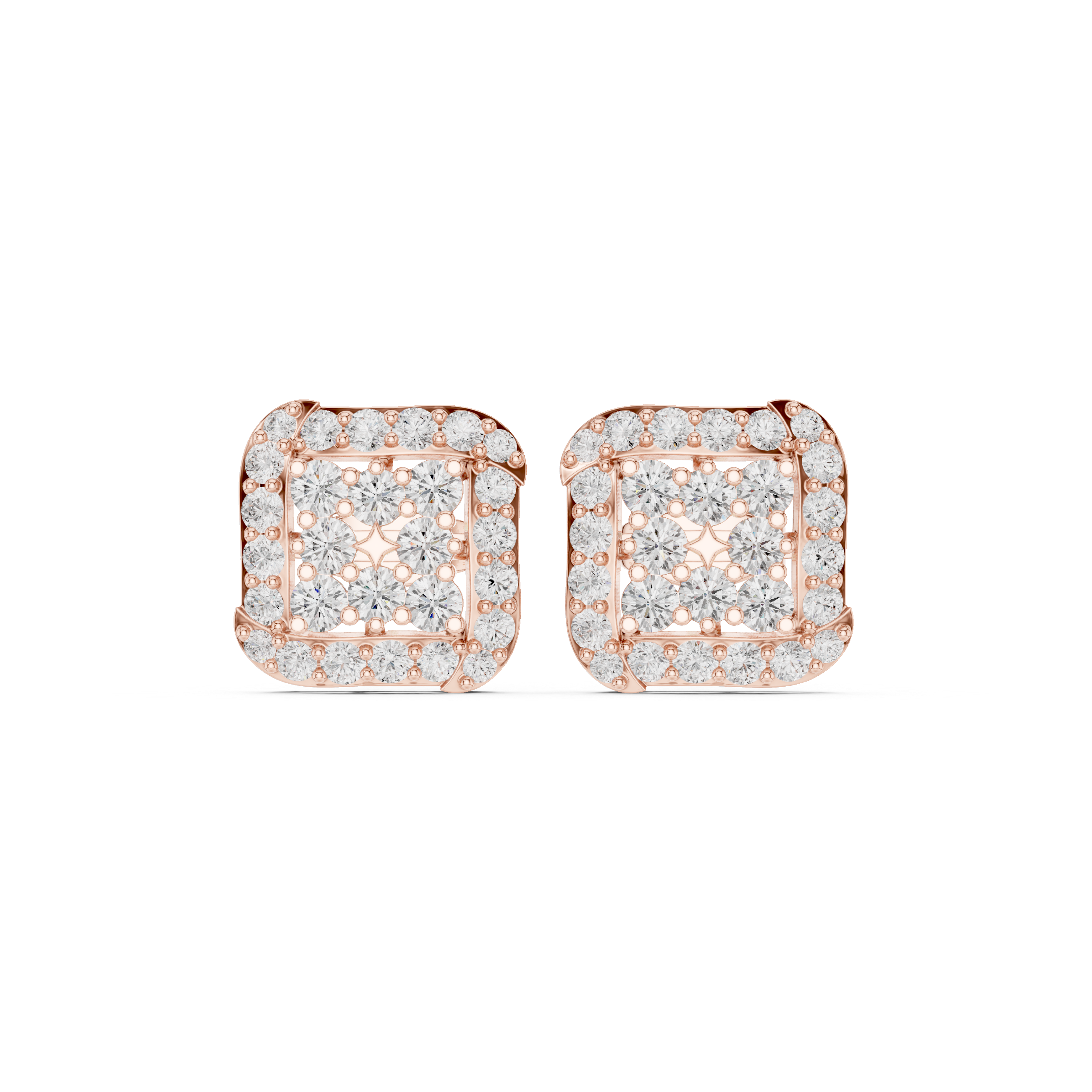 Square Halo Cluster Diamond Stud Earrings