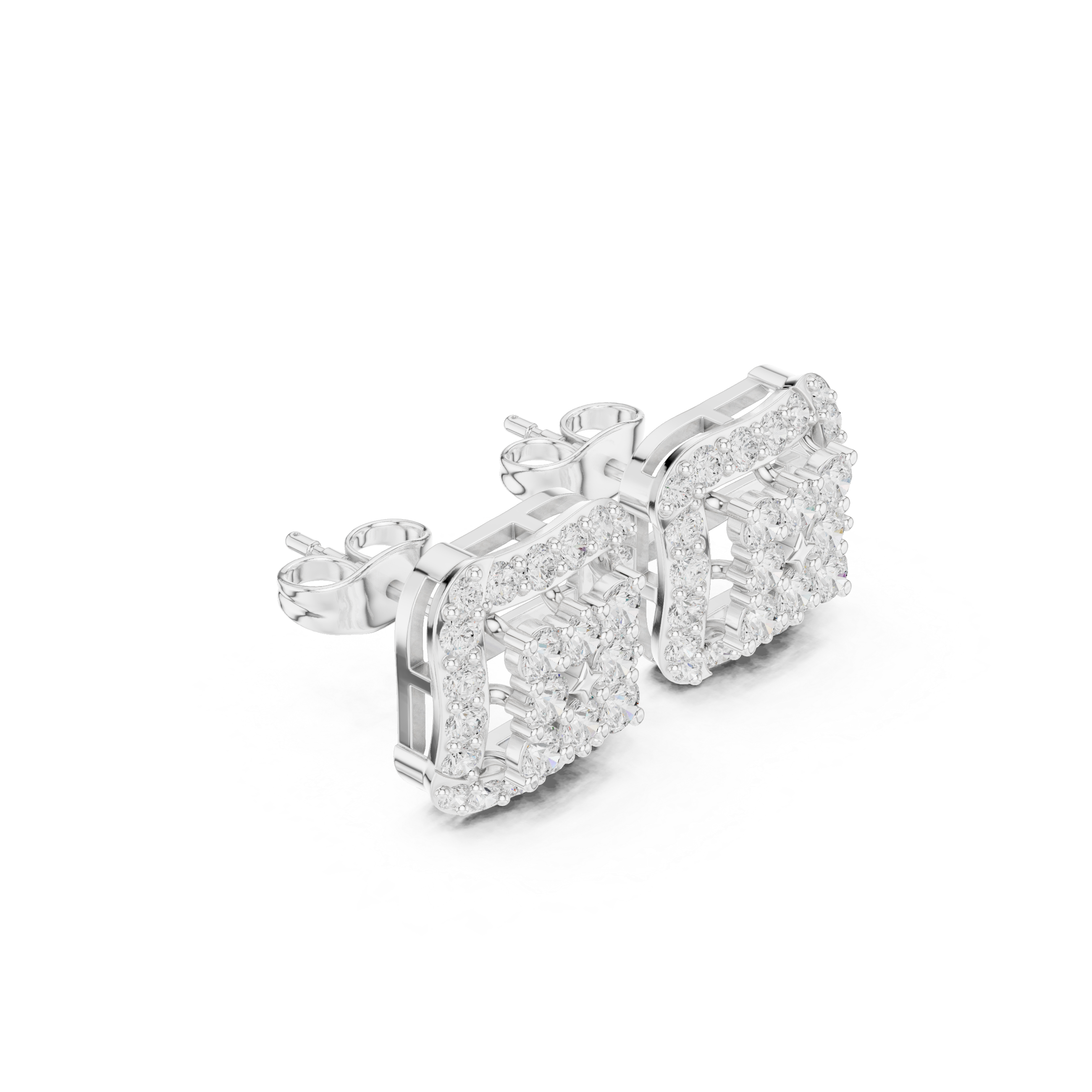 Square Halo Cluster Diamond Stud Earrings