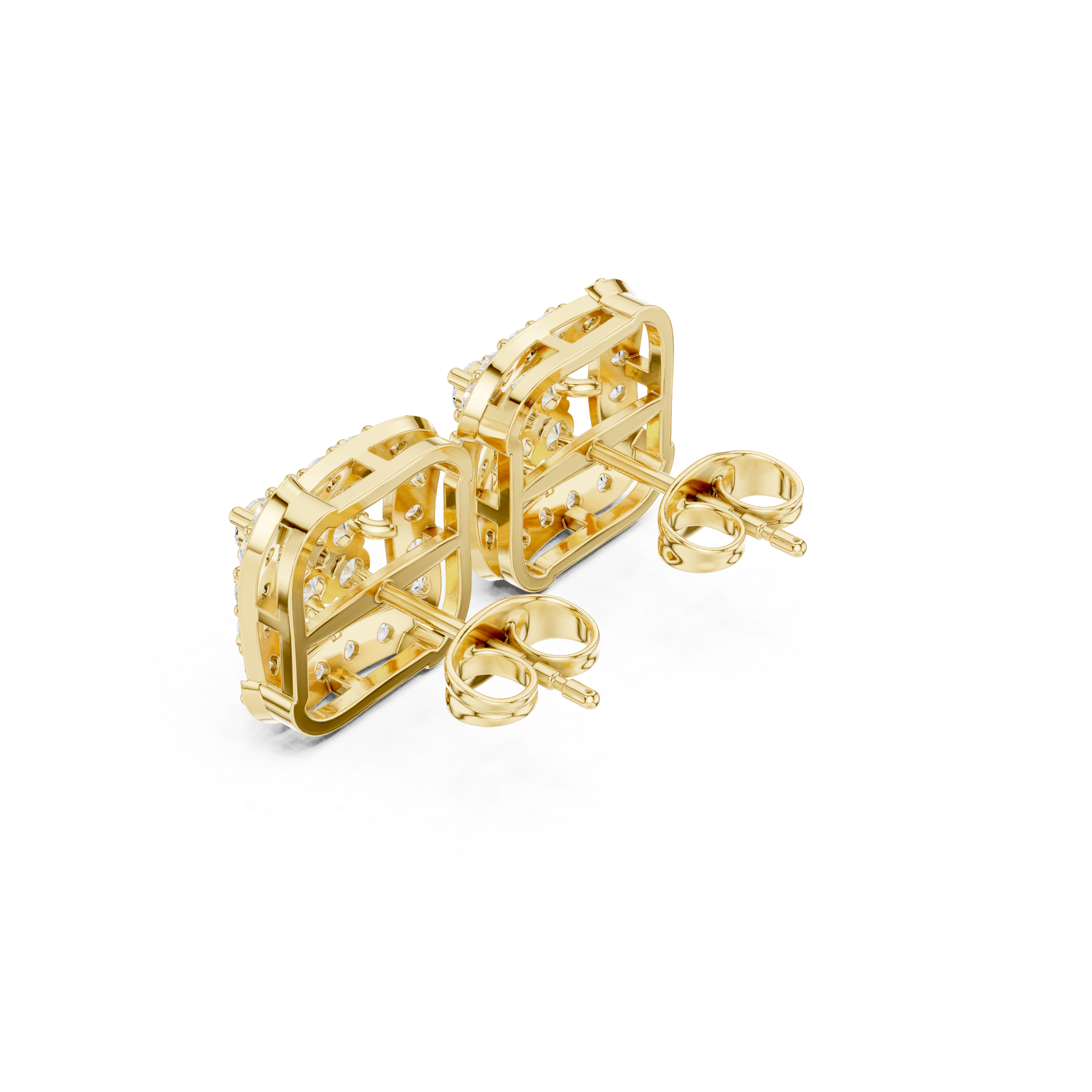 Square Halo Cluster Diamond Stud Earrings
