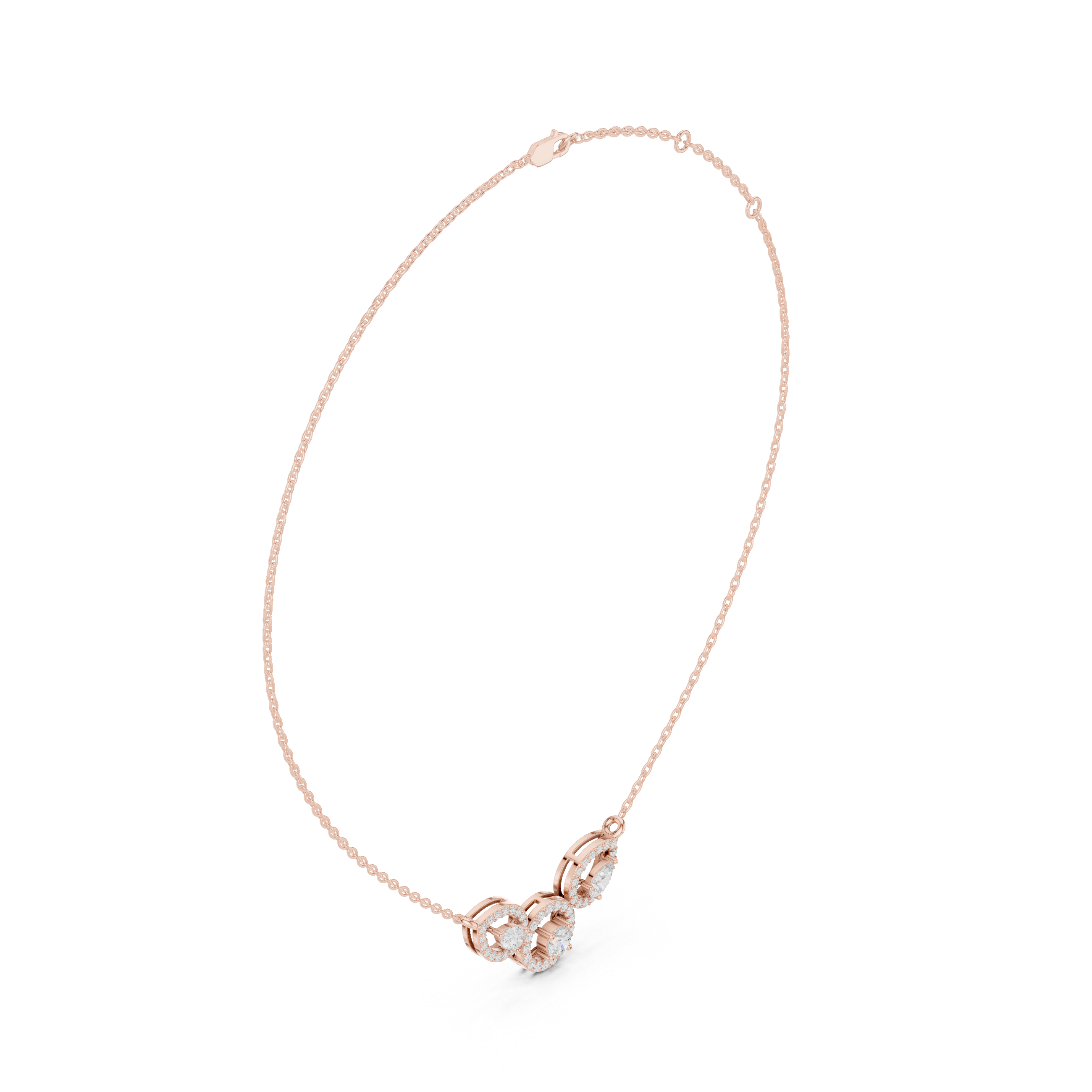 Pear & Halo Three-Stone Diamond Necklace