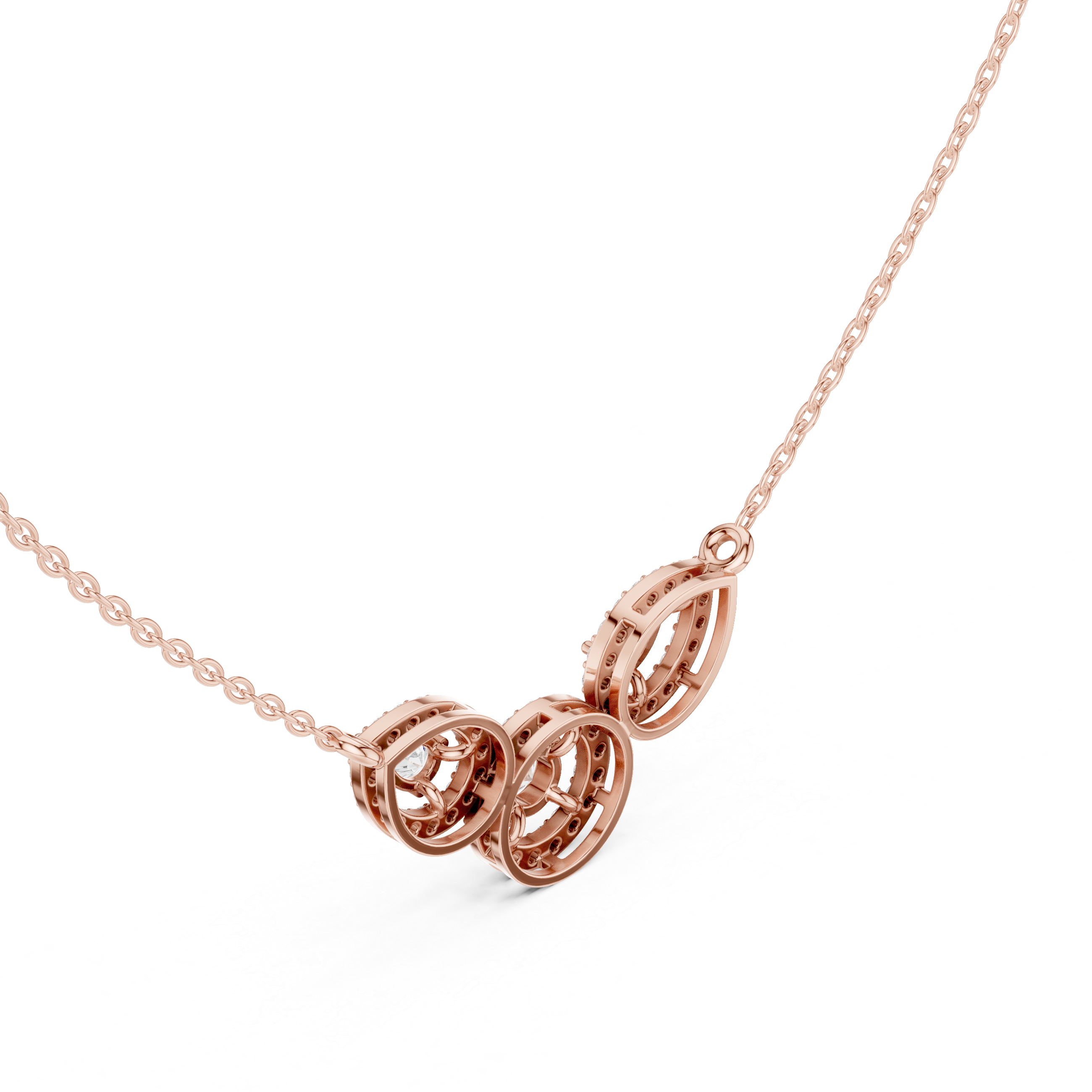 Pear & Halo Three-Stone Diamond Necklace