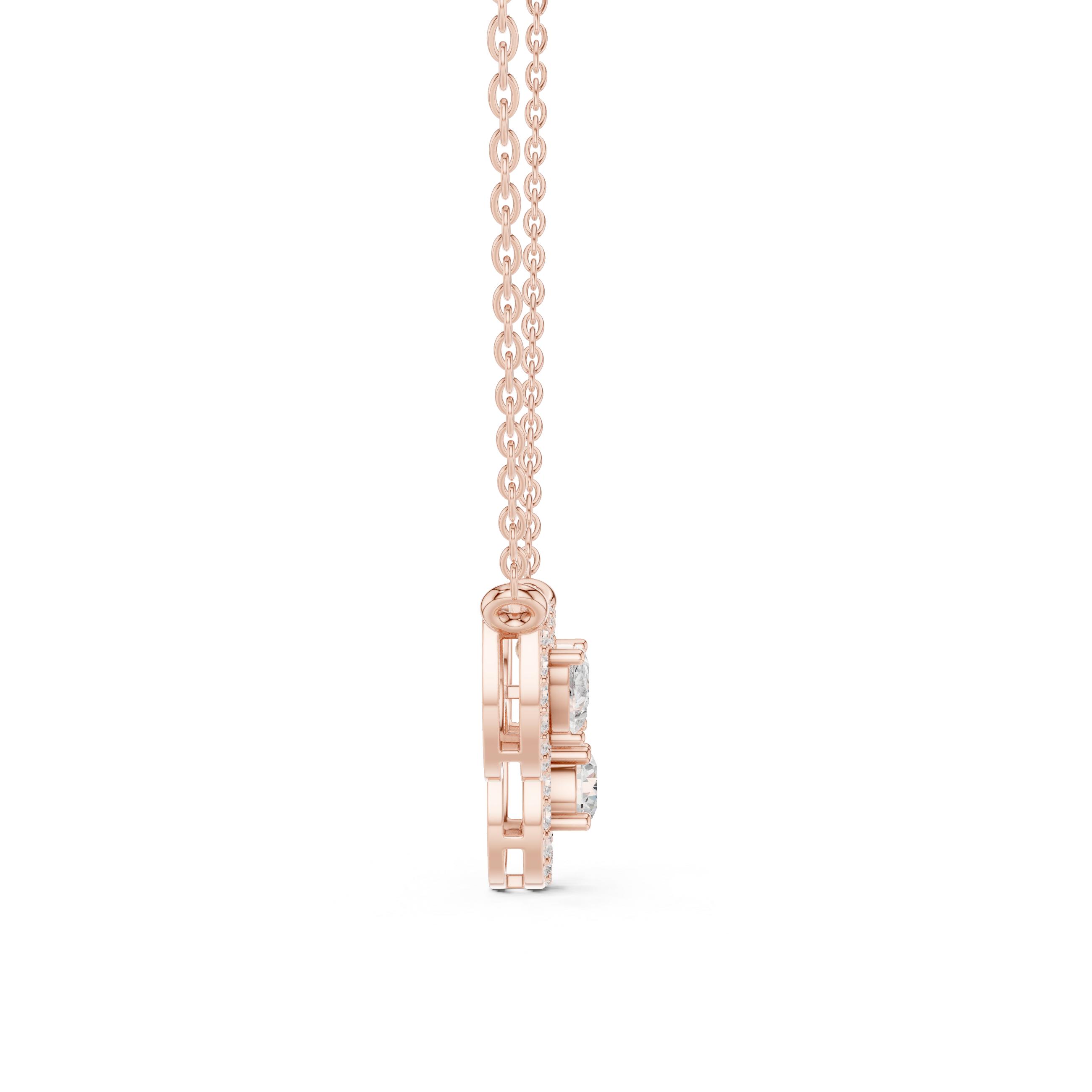 Pear & Halo Three-Stone Diamond Necklace