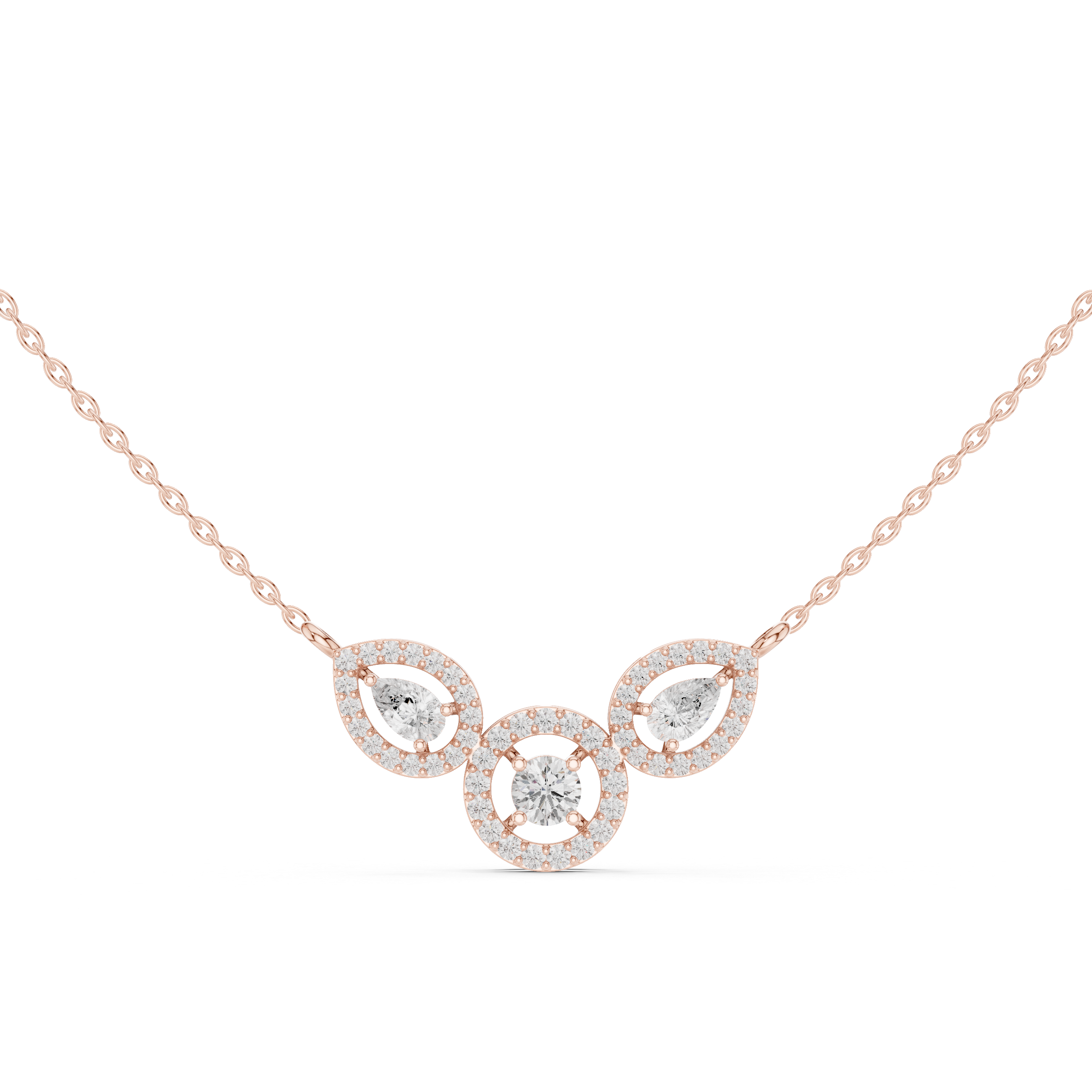Pear & Halo Three-Stone Diamond Necklace