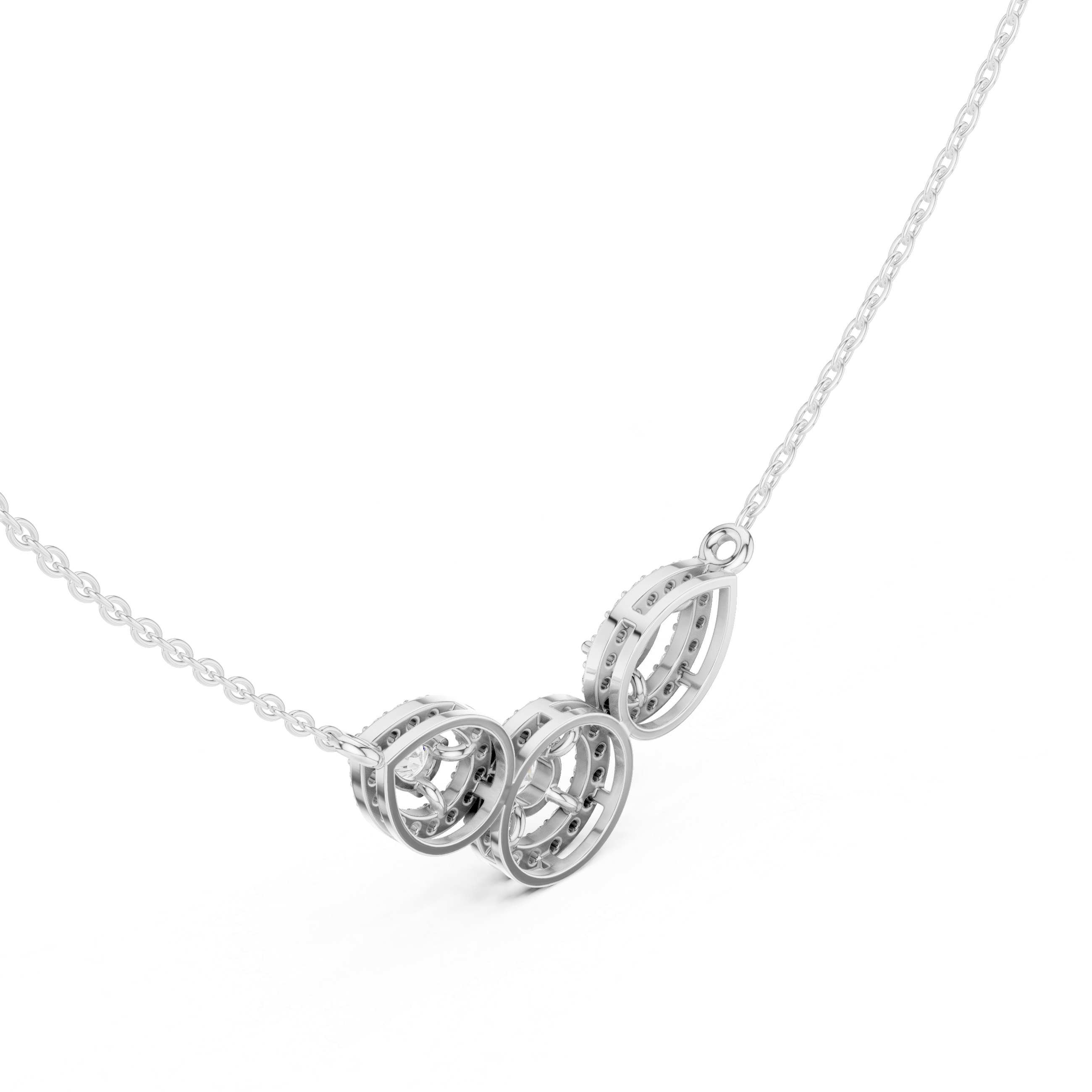 Pear & Halo Three-Stone Diamond Necklace