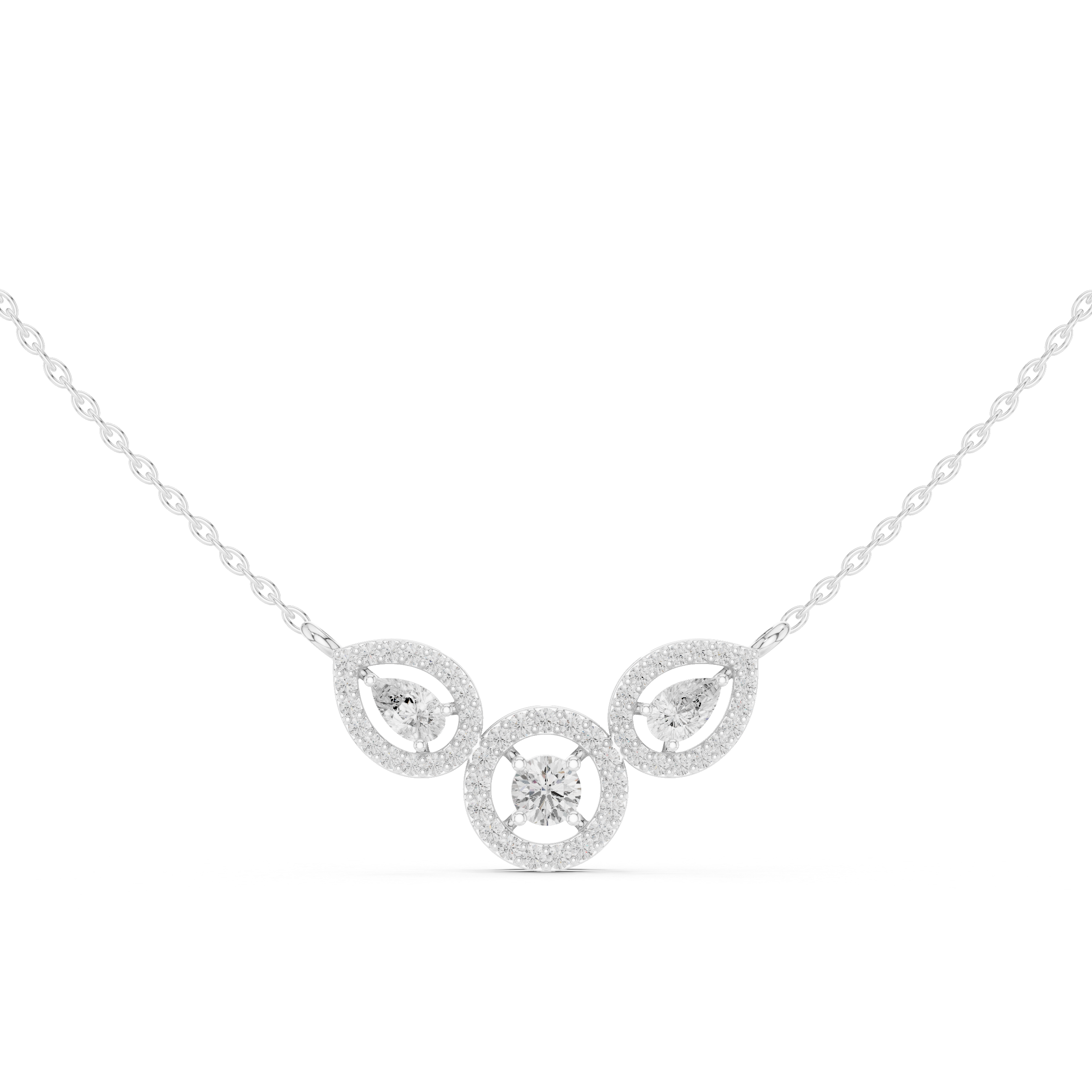 Pear & Halo Three-Stone Diamond Necklace