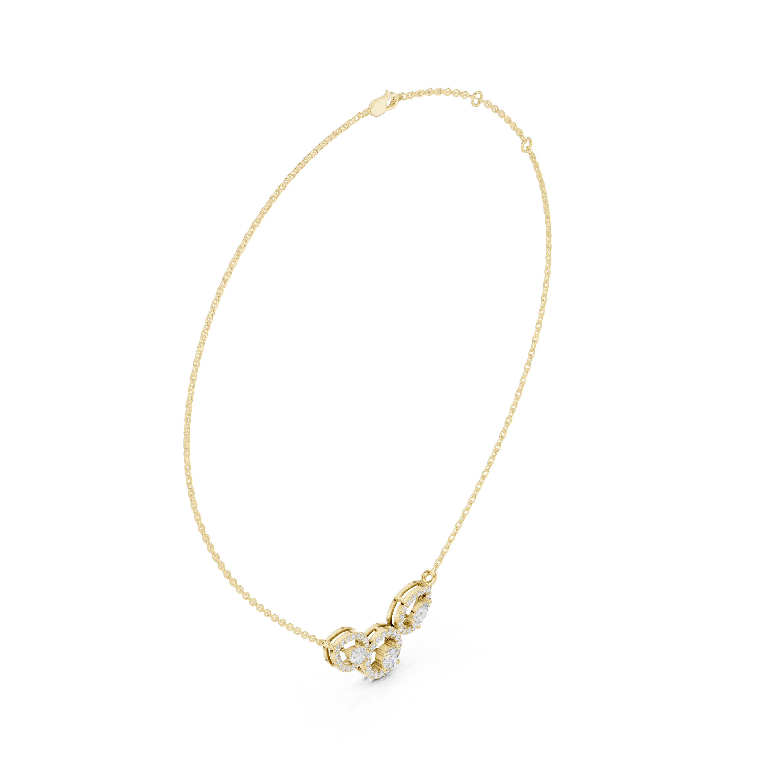 Pear & Halo Three-Stone Diamond Necklace