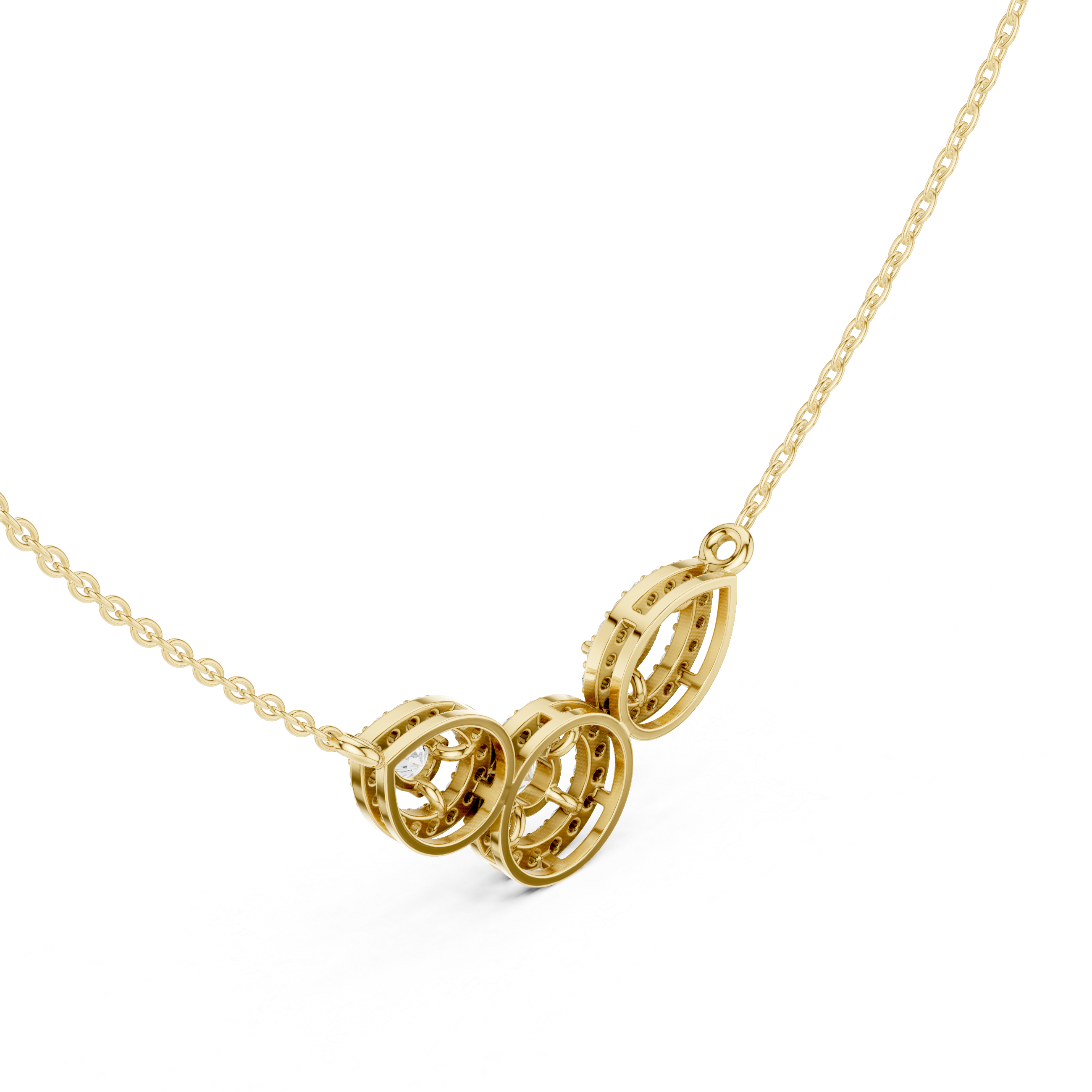 Pear & Halo Three-Stone Diamond Necklace