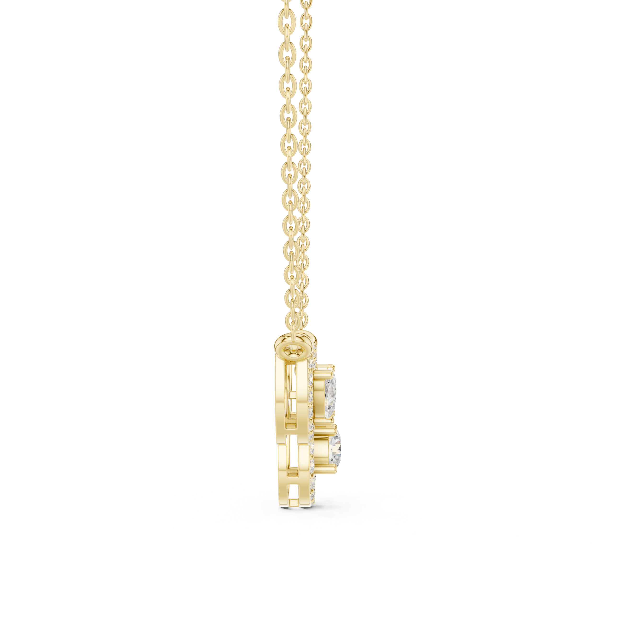 Pear & Halo Three-Stone Diamond Necklace