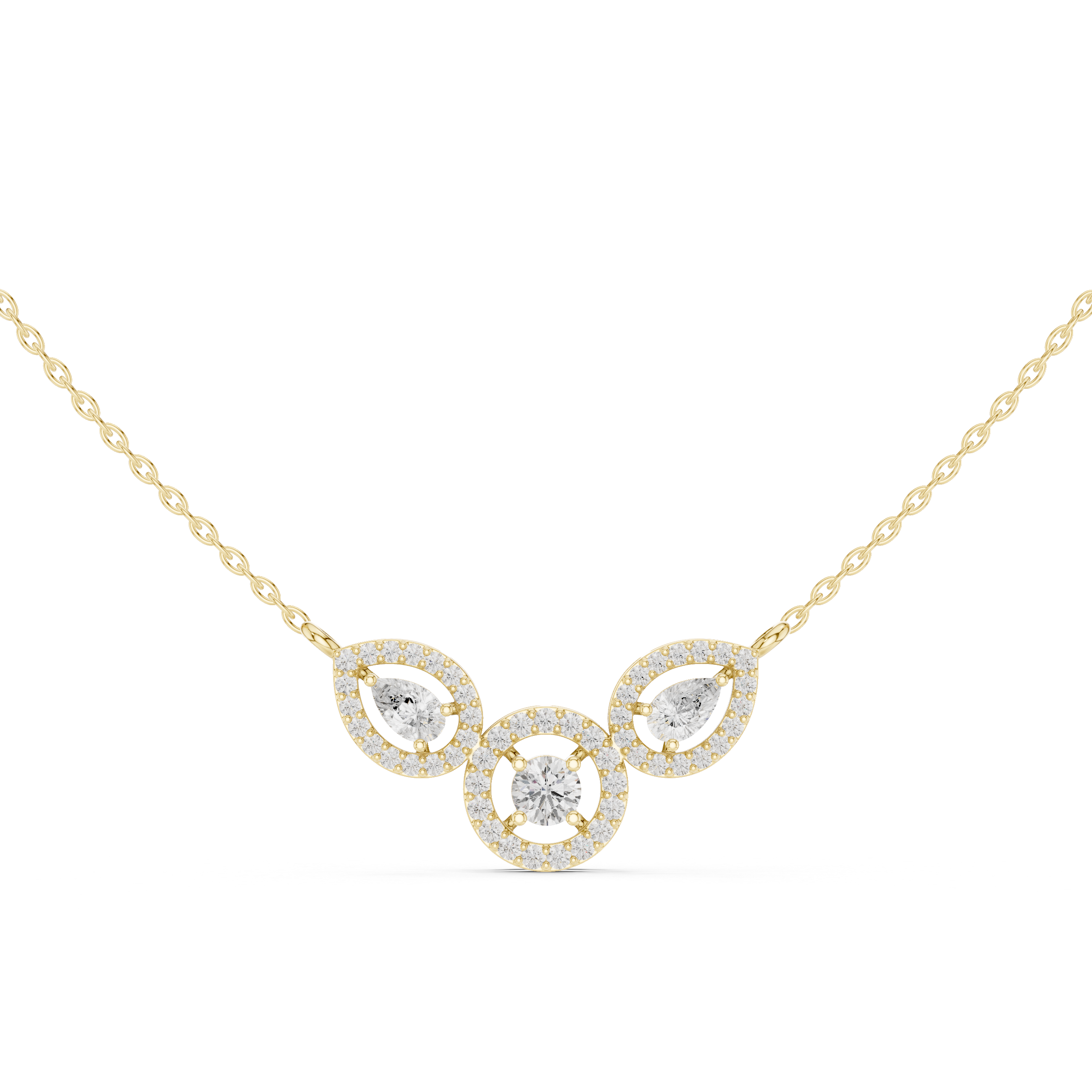Pear & Halo Three-Stone Diamond Necklace
