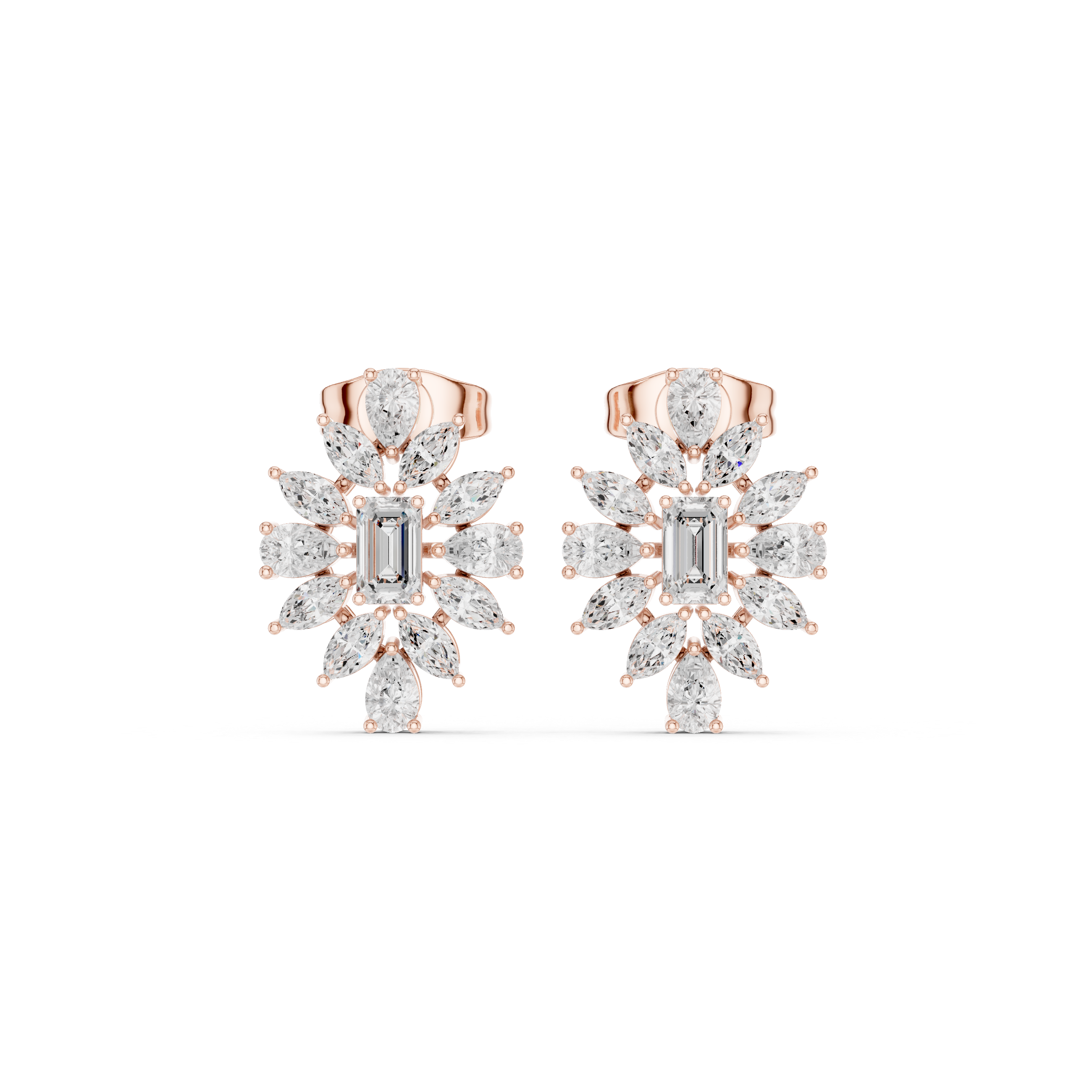 Radiant Multi-Shape Floral Diamond Stud Earrings