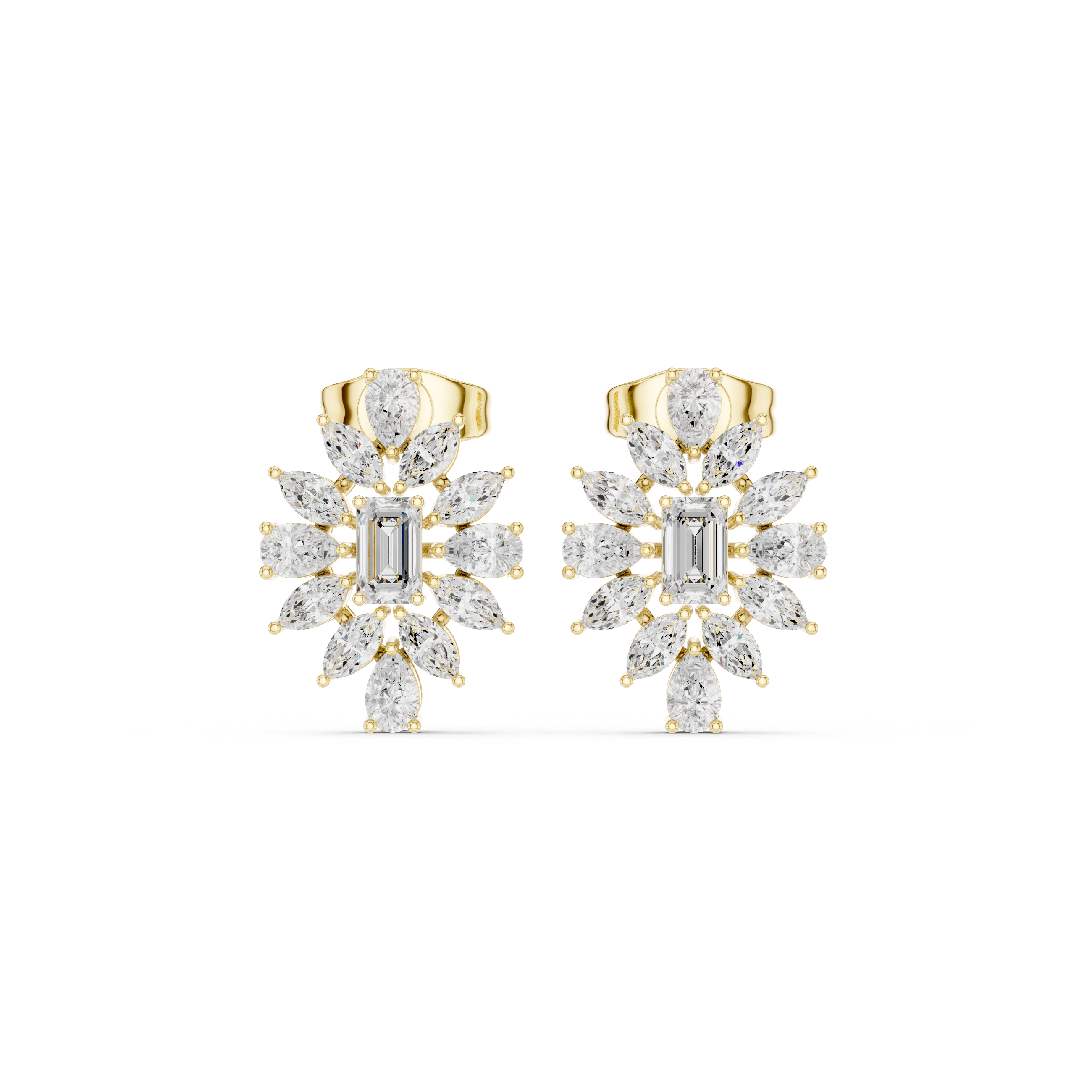 Radiant Multi-Shape Floral Diamond Stud Earrings