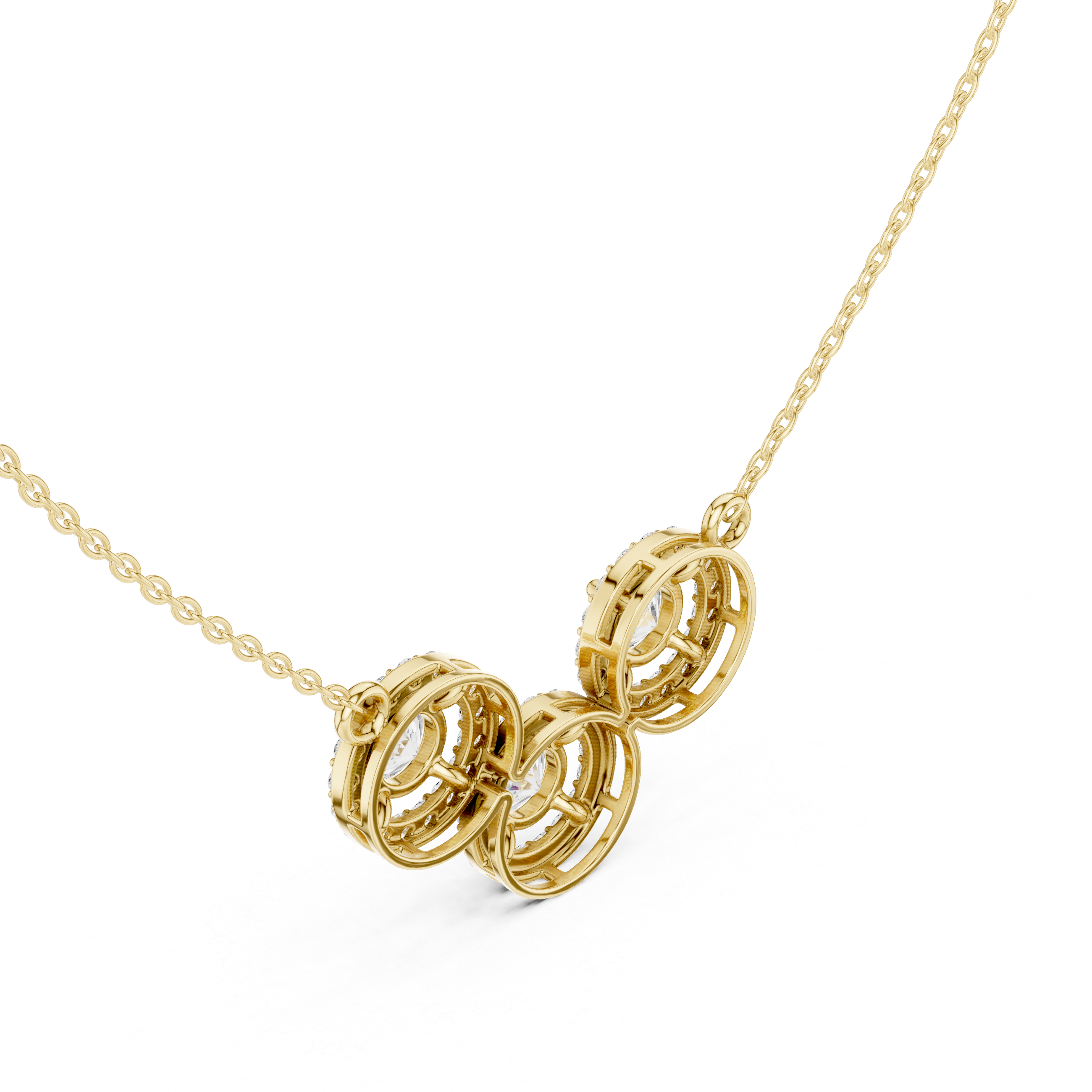 Triple Halo Diamond Circle Necklace