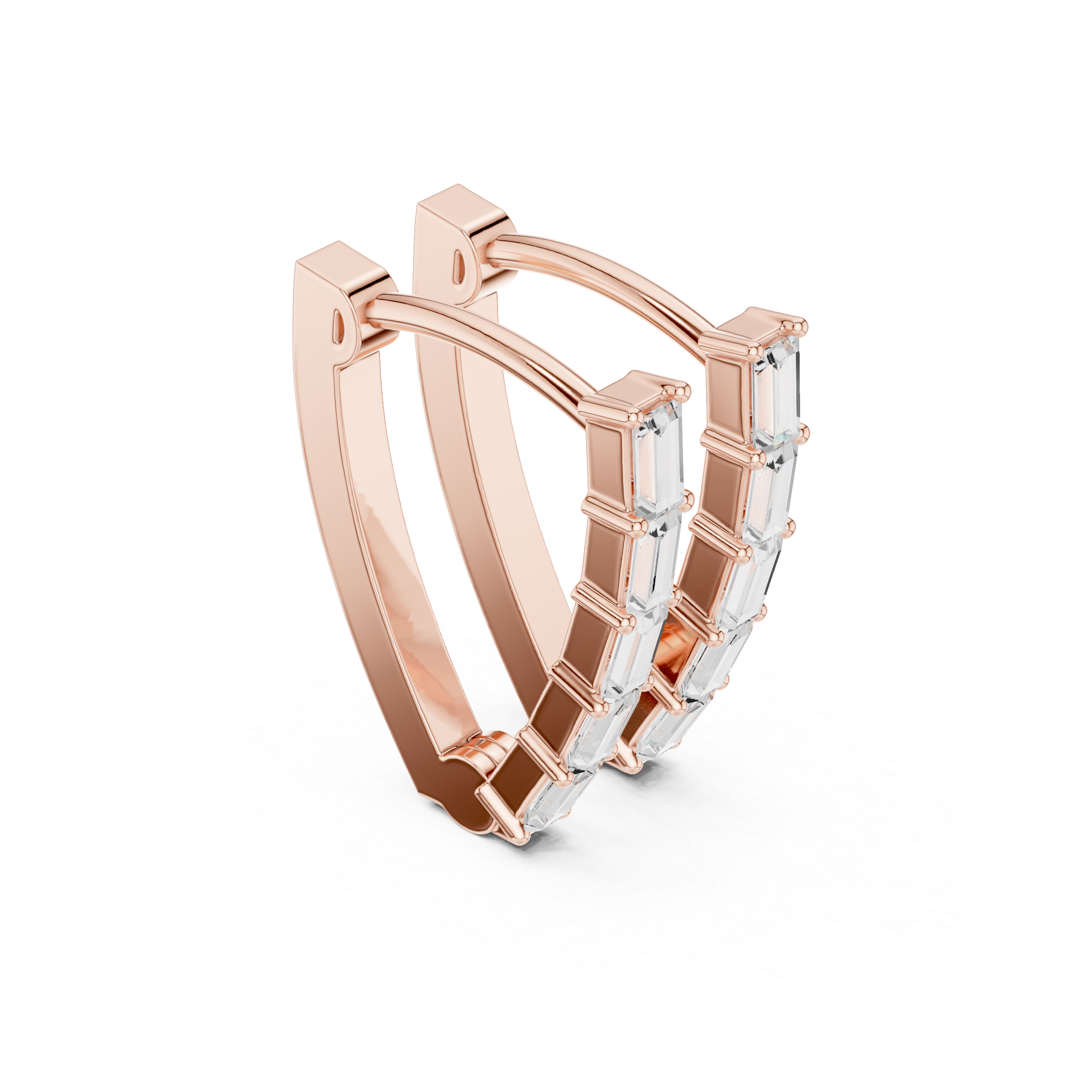 Modern Baguette Stone Half Hoop Earrings