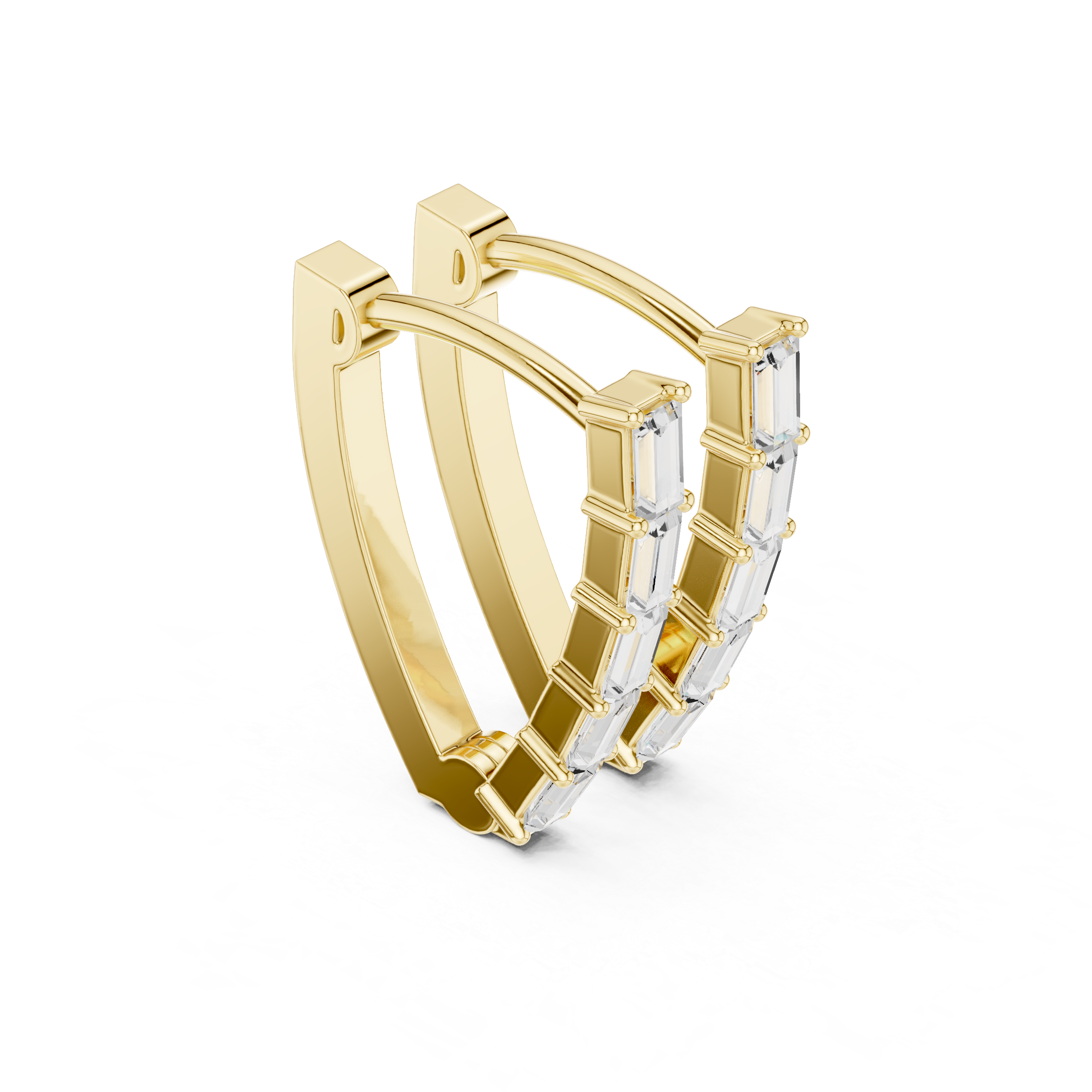 Modern Baguette Stone Half Hoop Earrings