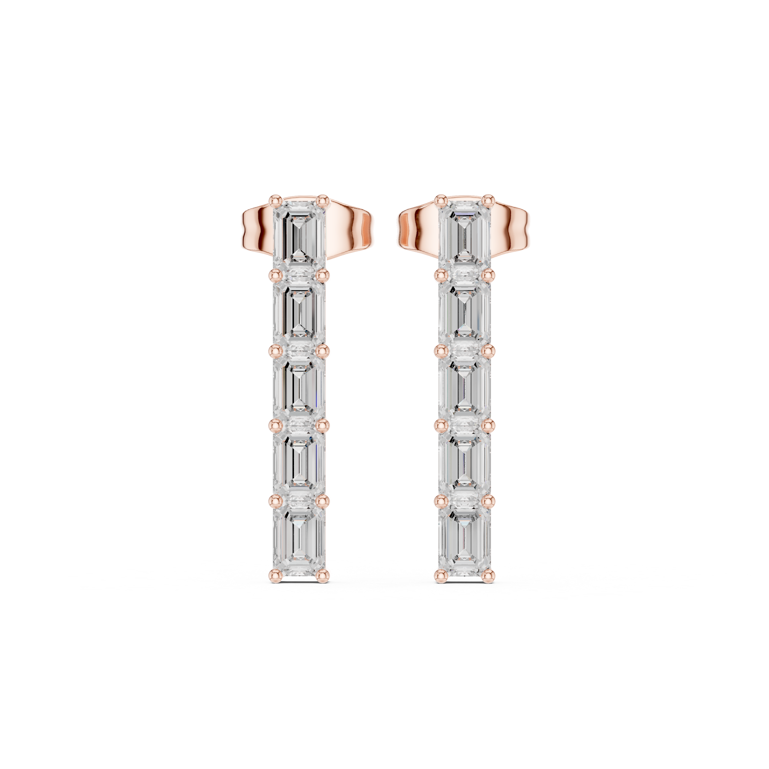Modern Long Linear Baguette Stone Earrings