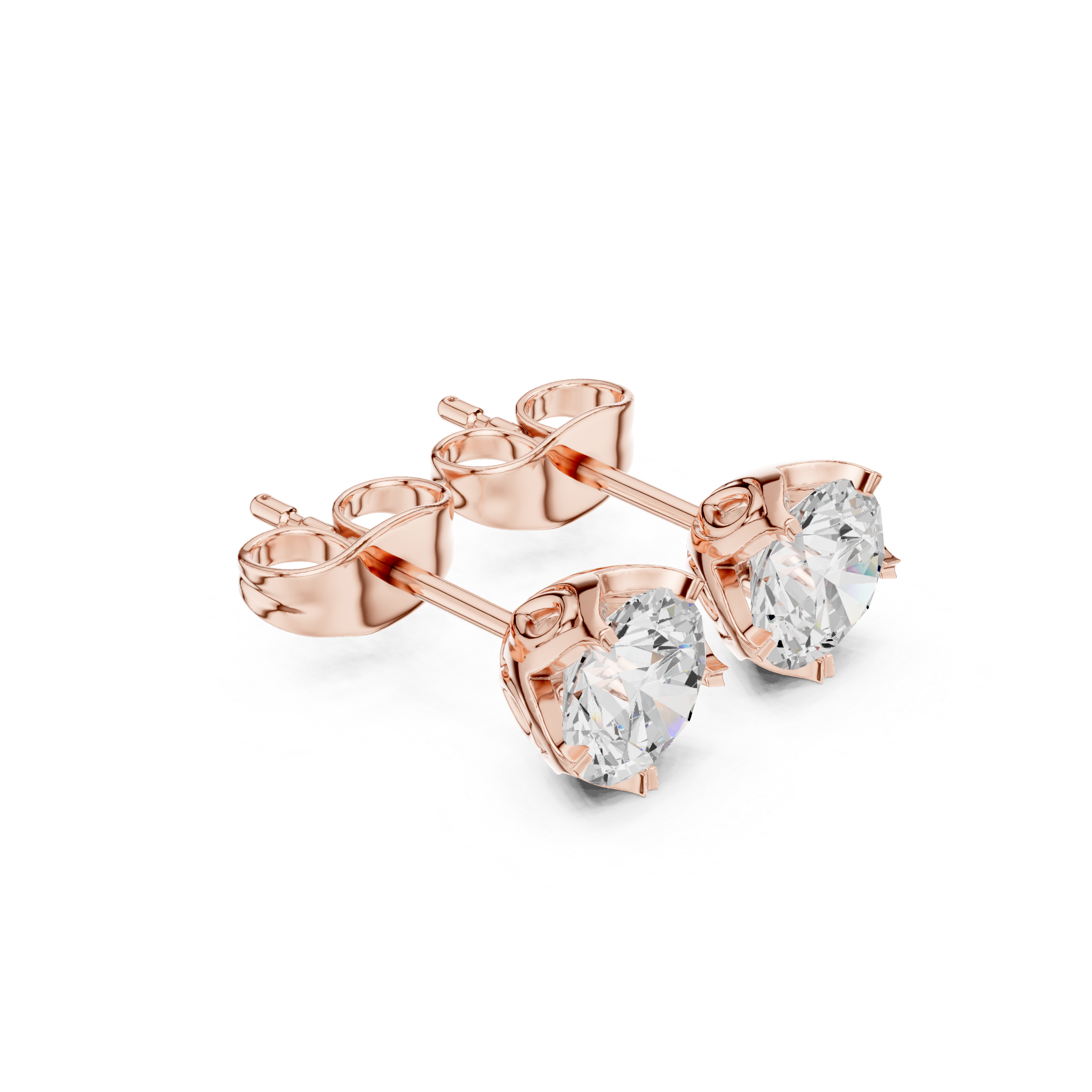 Classic Round Diamond Stud Earrings – 4 Prong Floral Setting