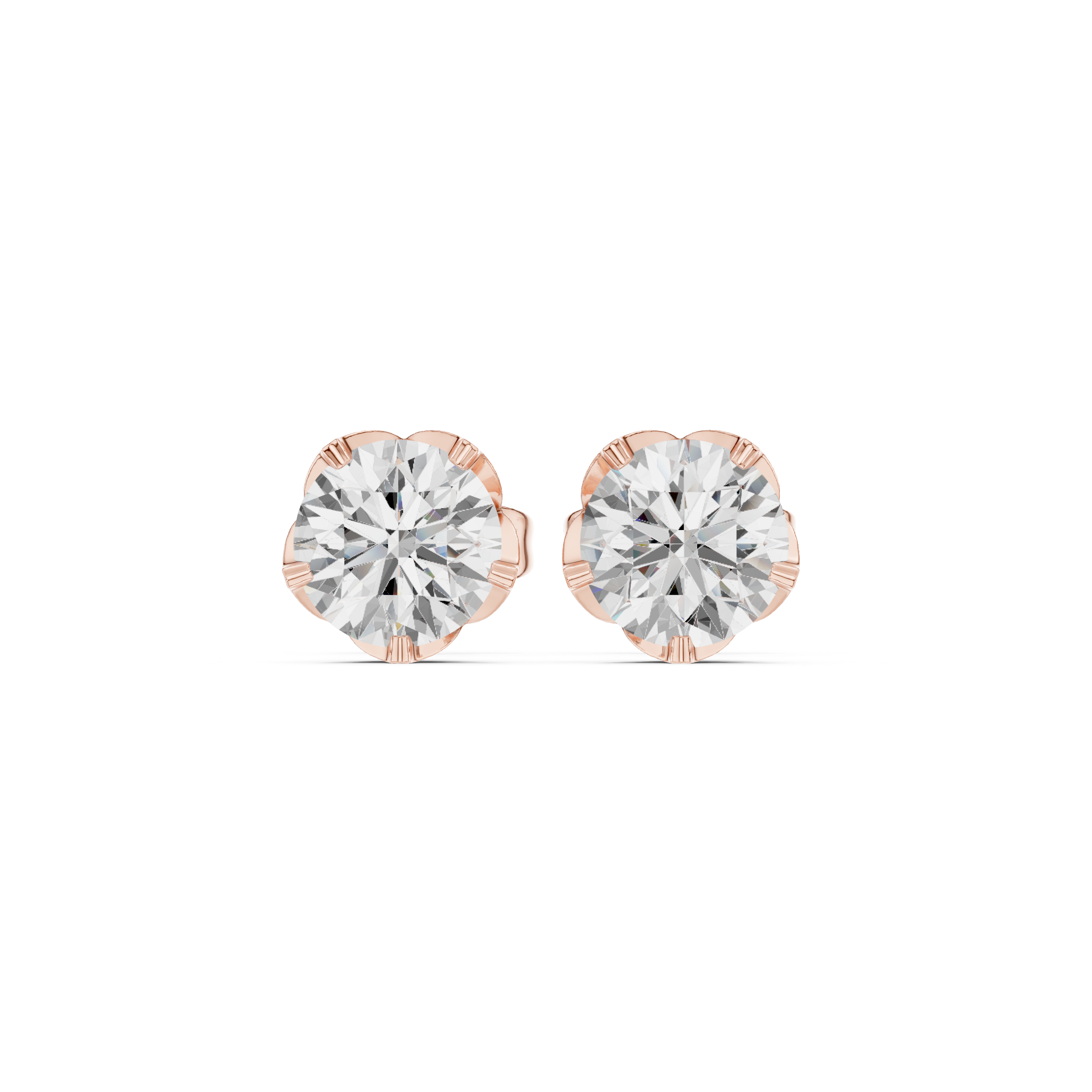 Classic Round Diamond Stud Earrings – 4 Prong Floral Setting
