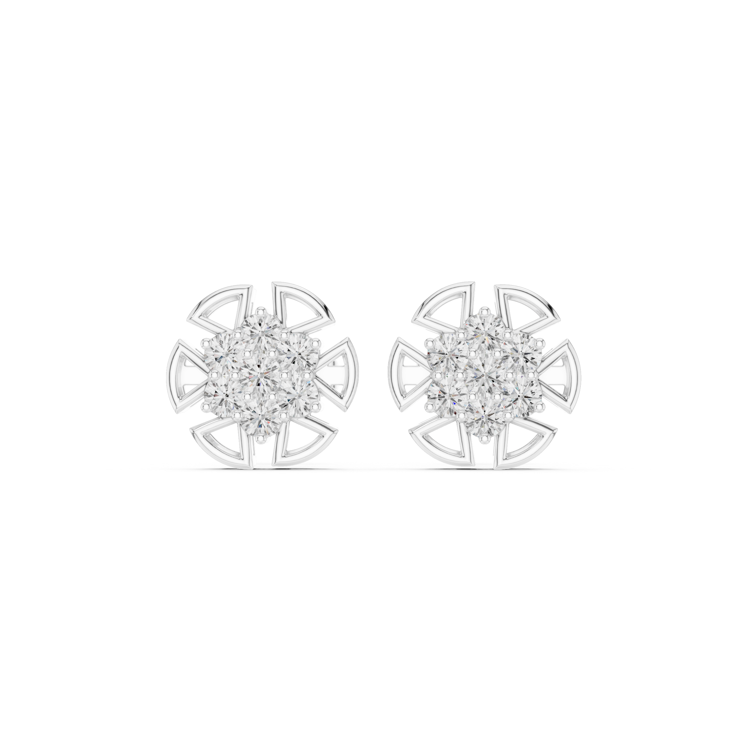 Round Cluster Diamond Earrings – Geometric Halo Design