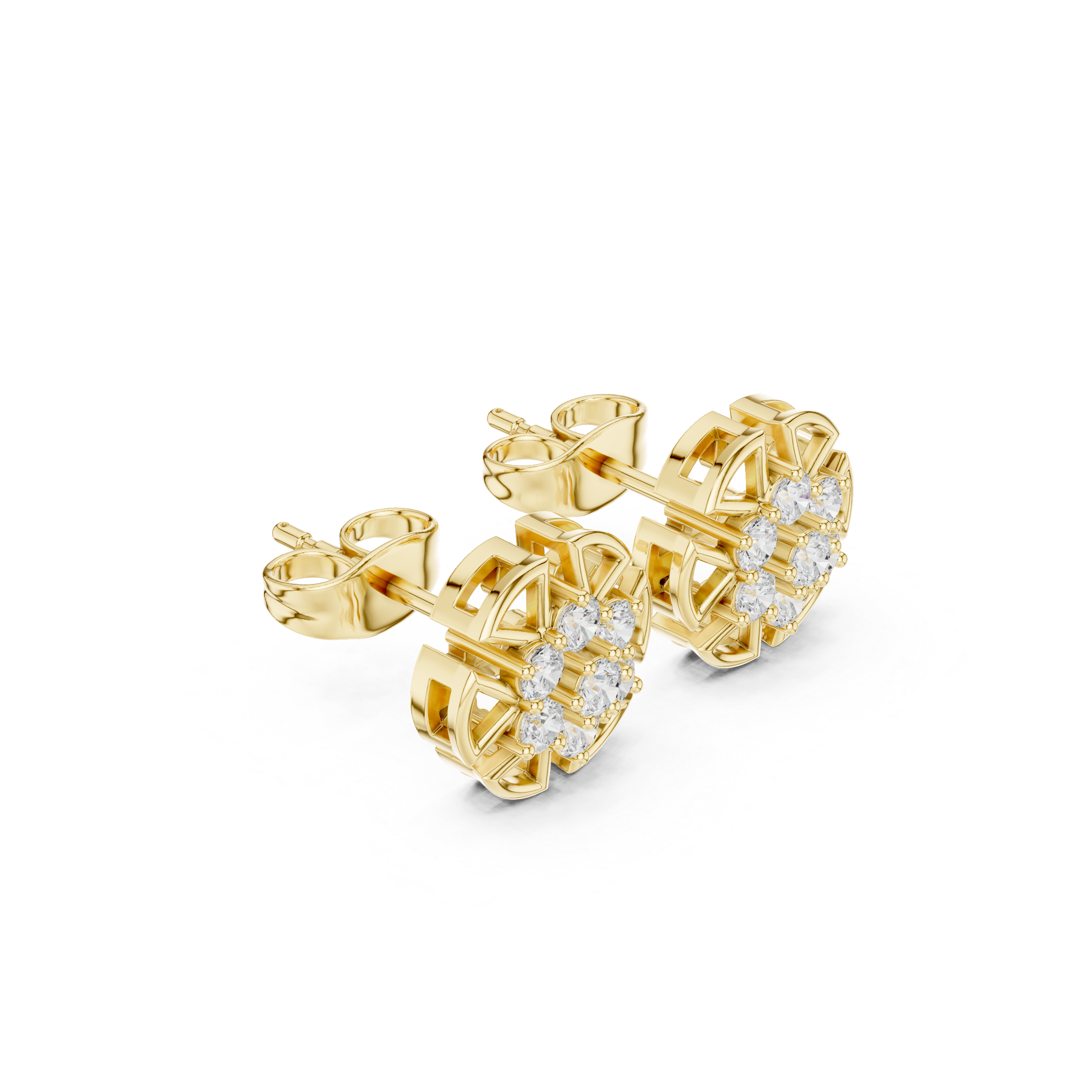 Round Cluster Diamond Earrings – Geometric Halo Design