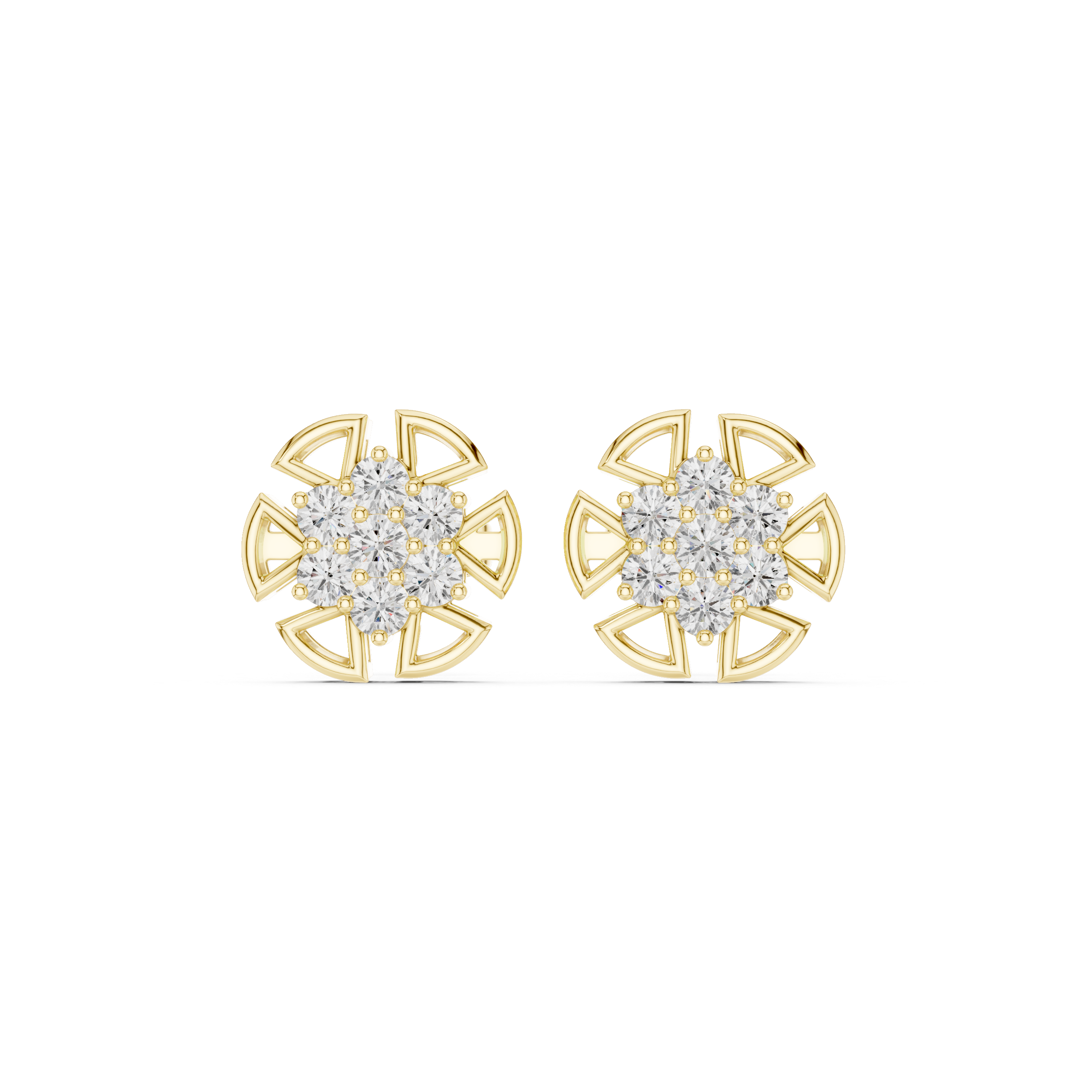 Round Cluster Diamond Earrings – Geometric Halo Design