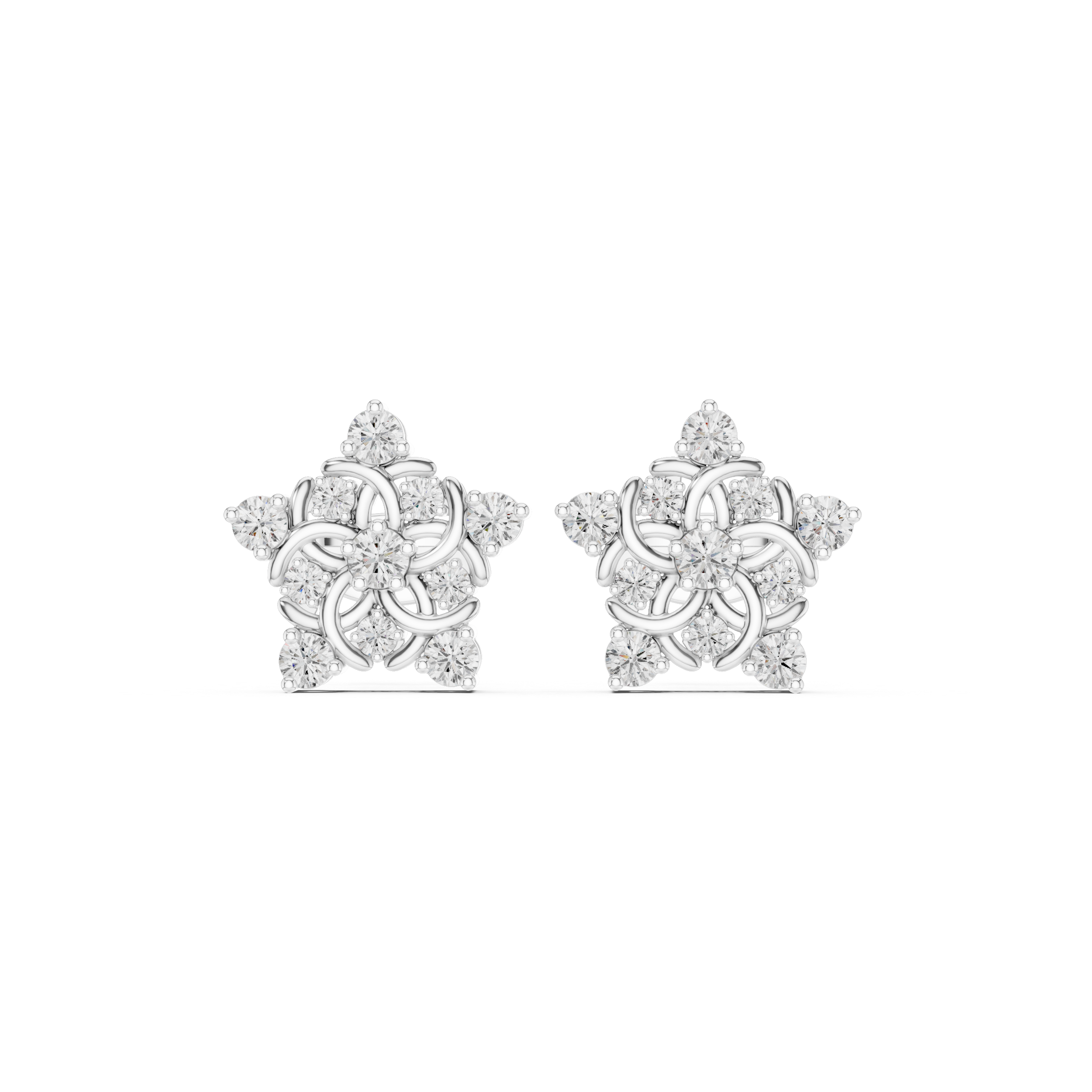 Vintage Star Motif Diamond Stud Earrings – Ornate Circular Design
