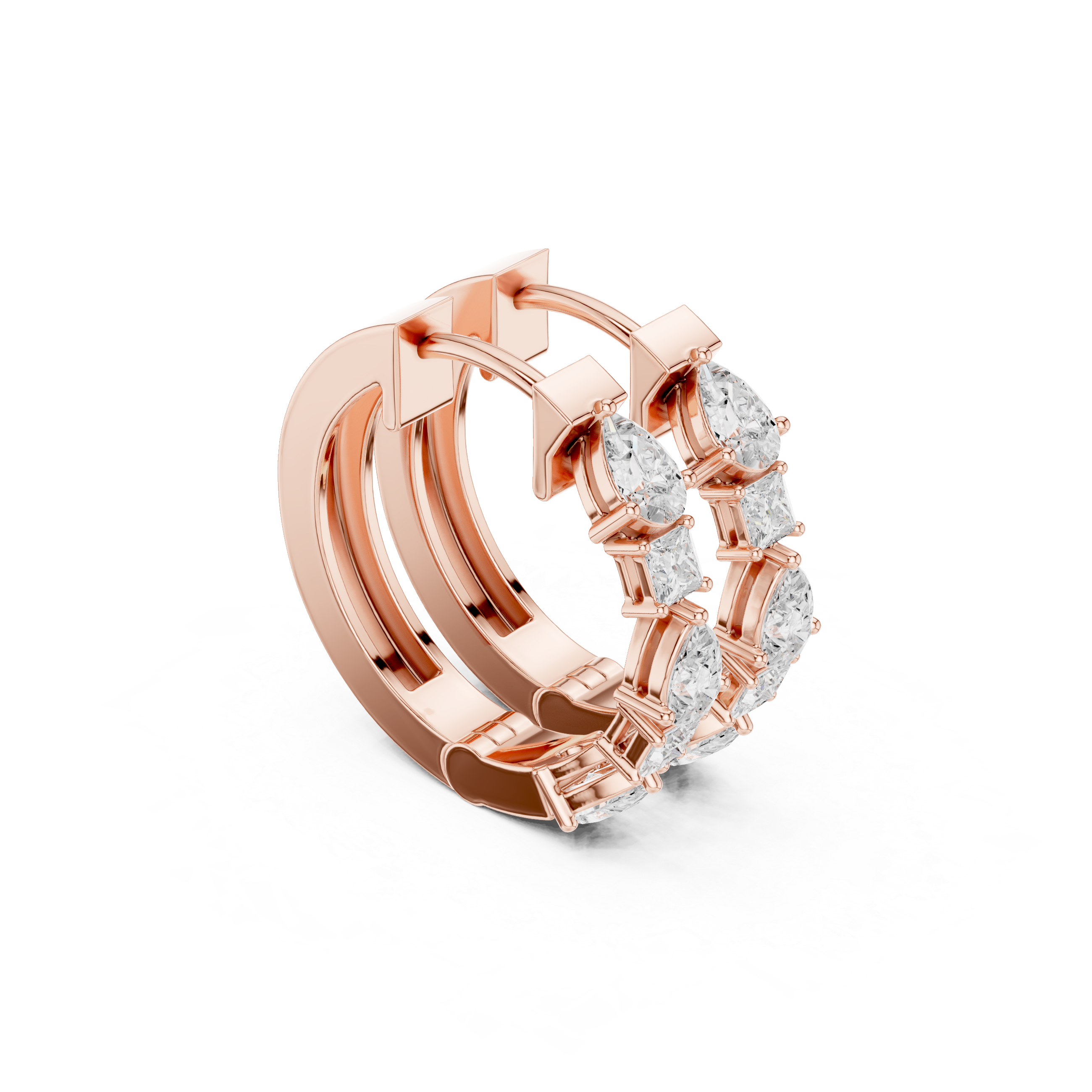 Multi Shape Diamond Hoop Earrings – Pear & Princess Cut Line Design