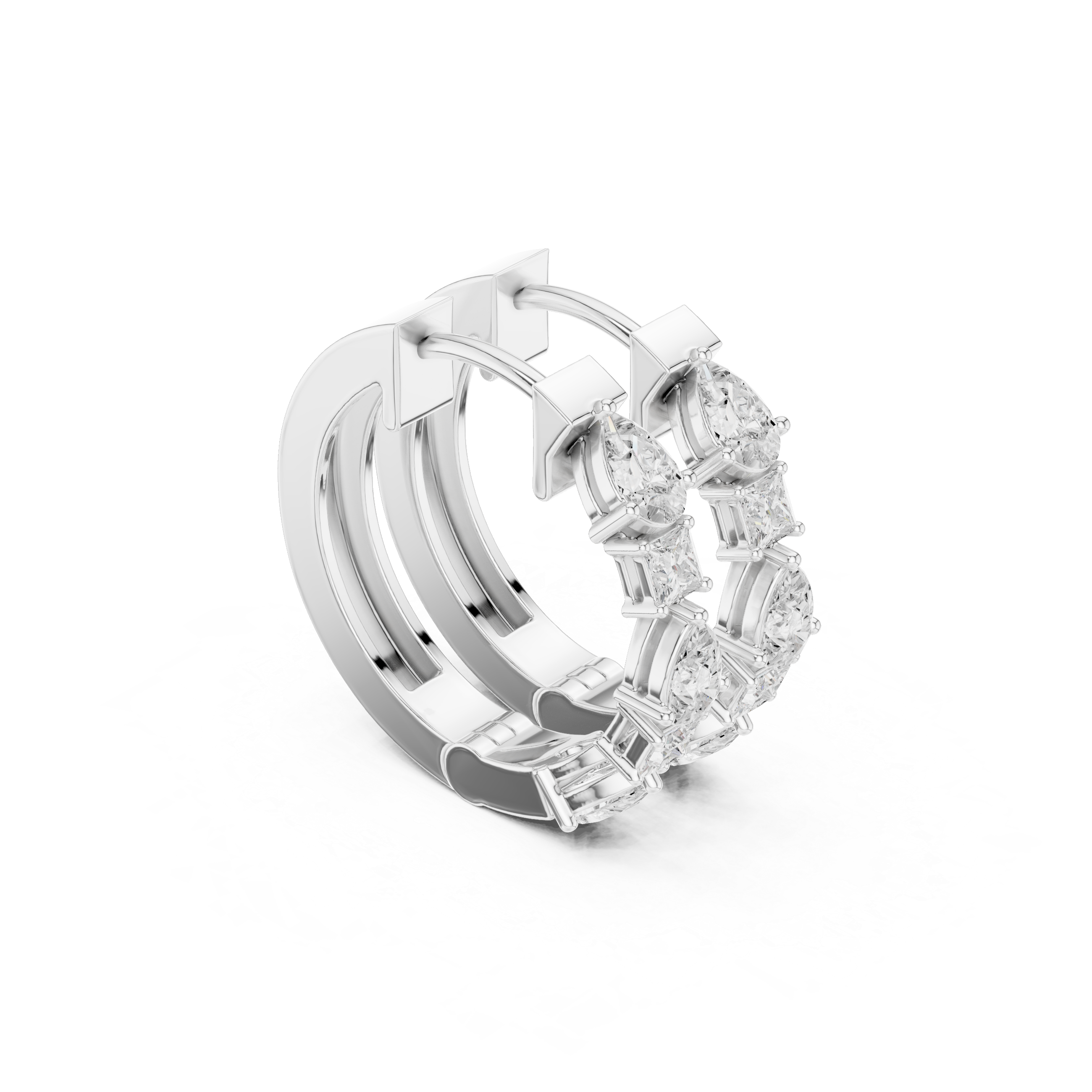 Multi Shape Diamond Hoop Earrings – Pear & Princess Cut Line Design