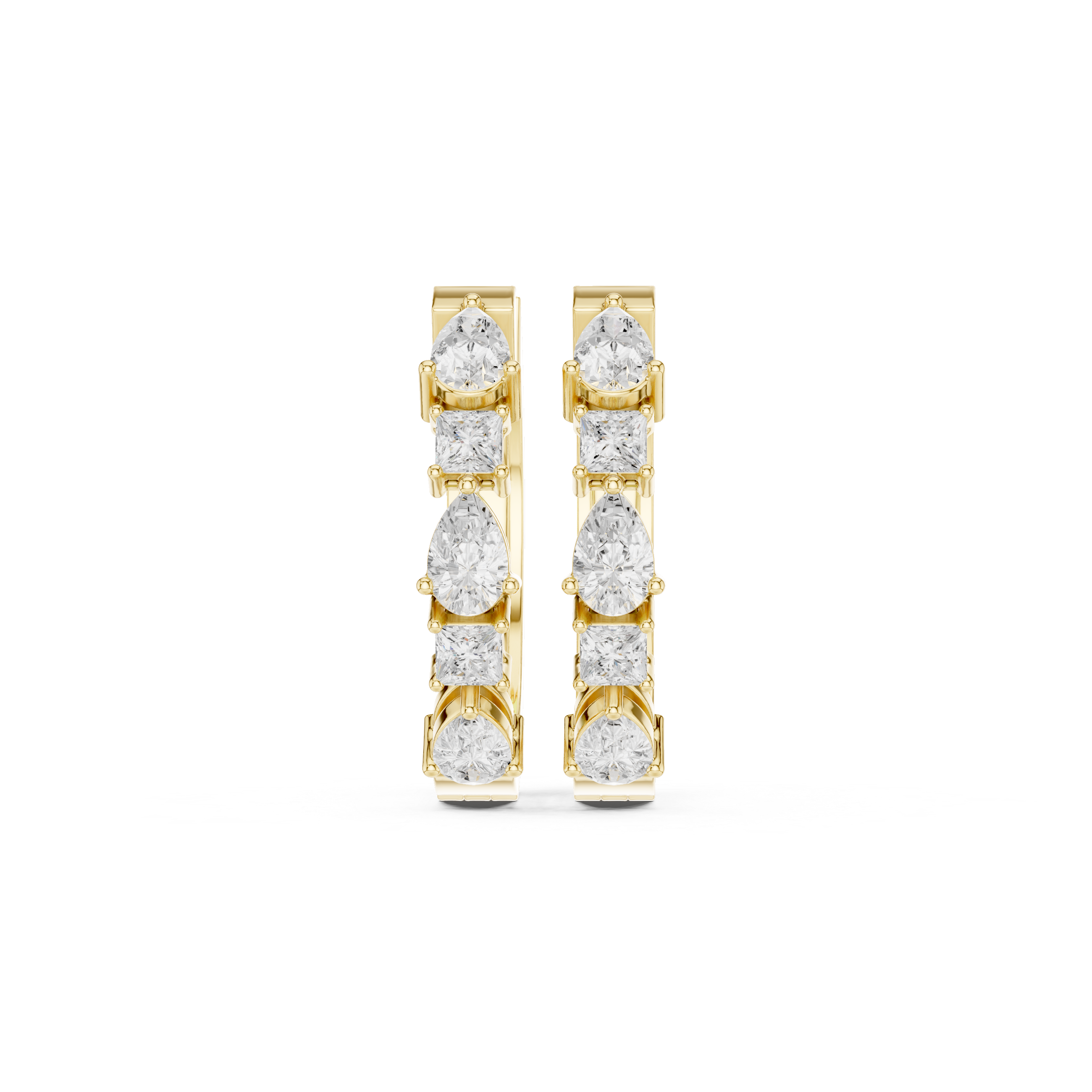 Multi Shape Diamond Hoop Earrings – Pear & Princess Cut Line Design