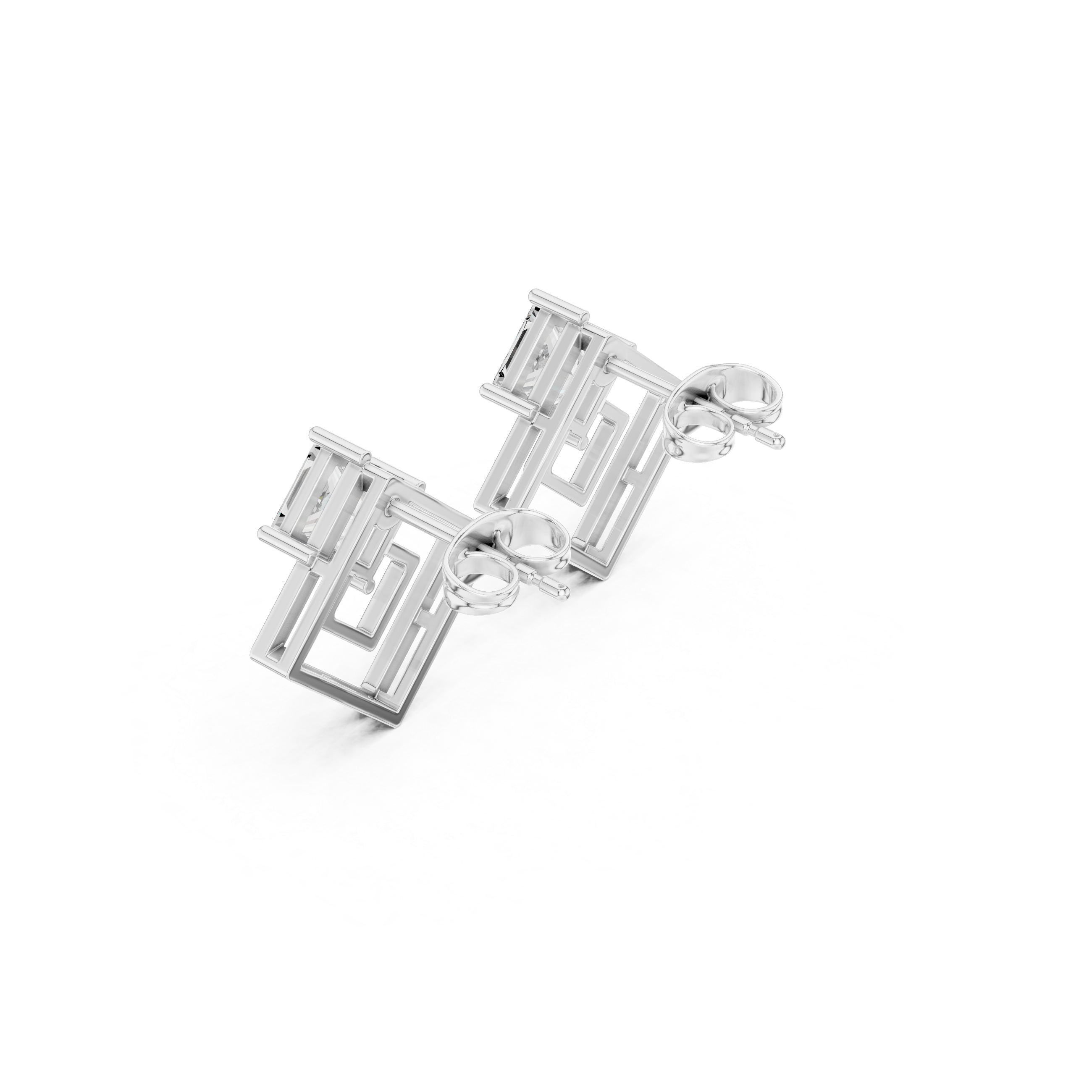 Geometric Princess Cut Diamond Earrings – Double Square Frame Design