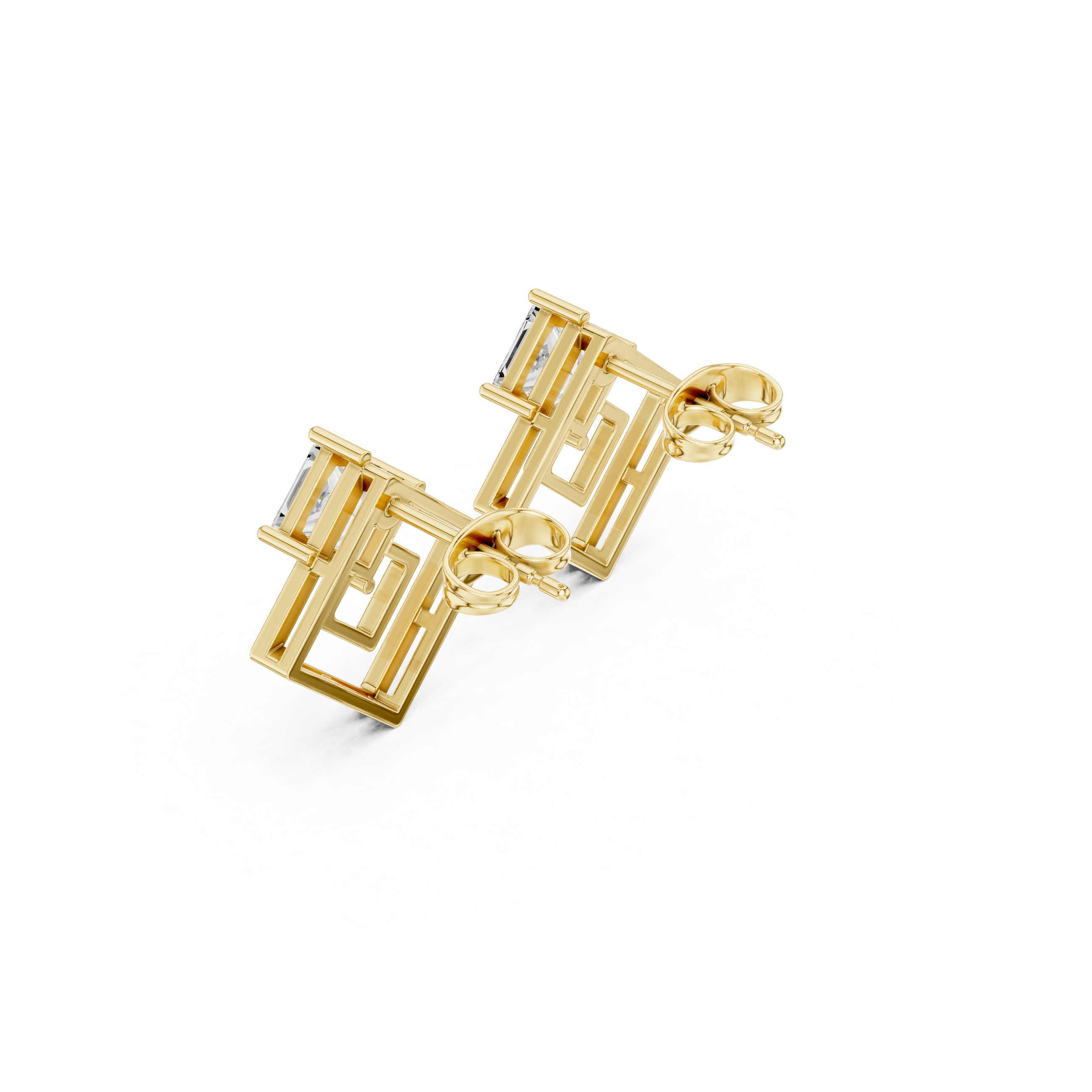 Geometric Princess Cut Diamond Earrings – Double Square Frame Design