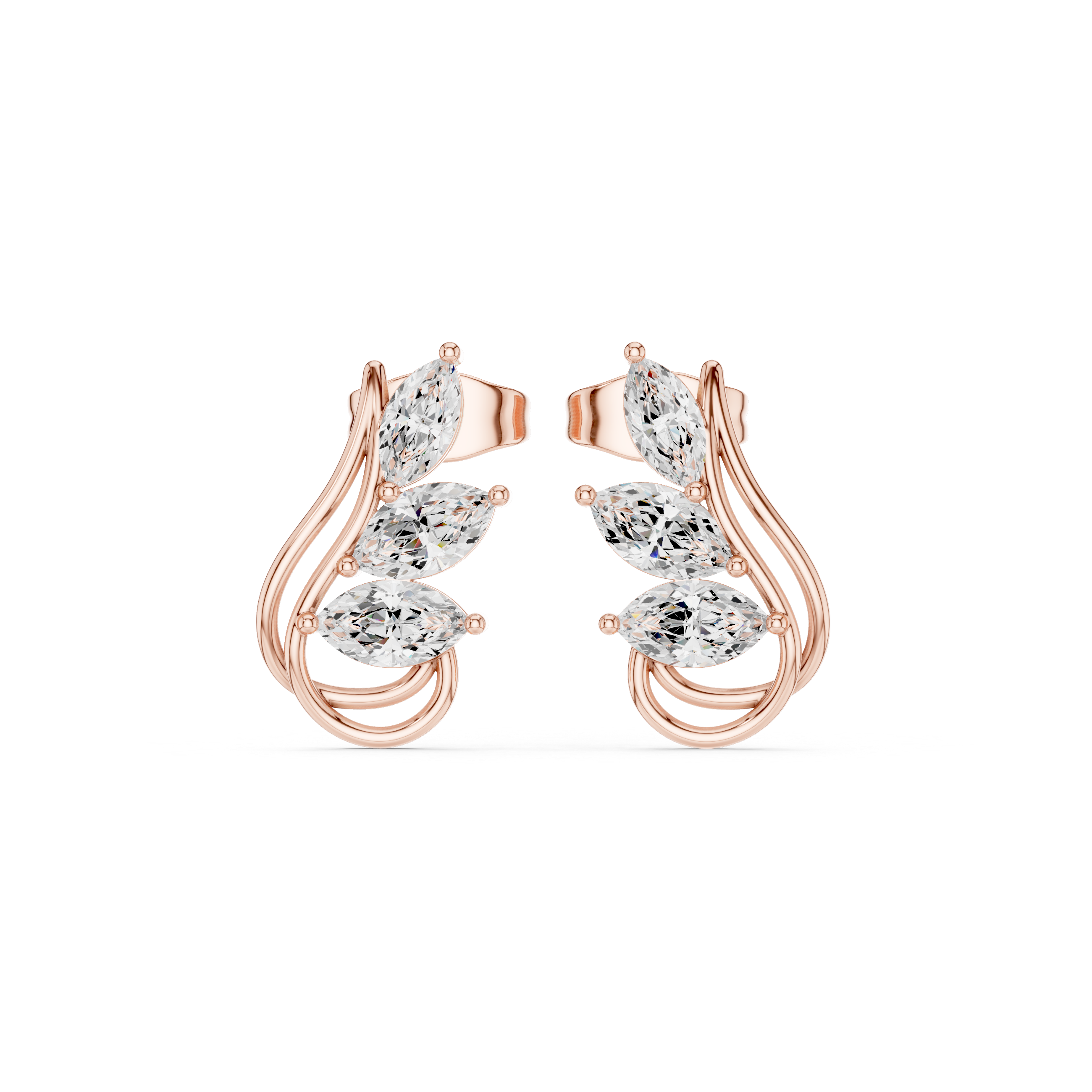 Marquise Cut Multi-Stone Stud Earrings – Elegant Flow Design