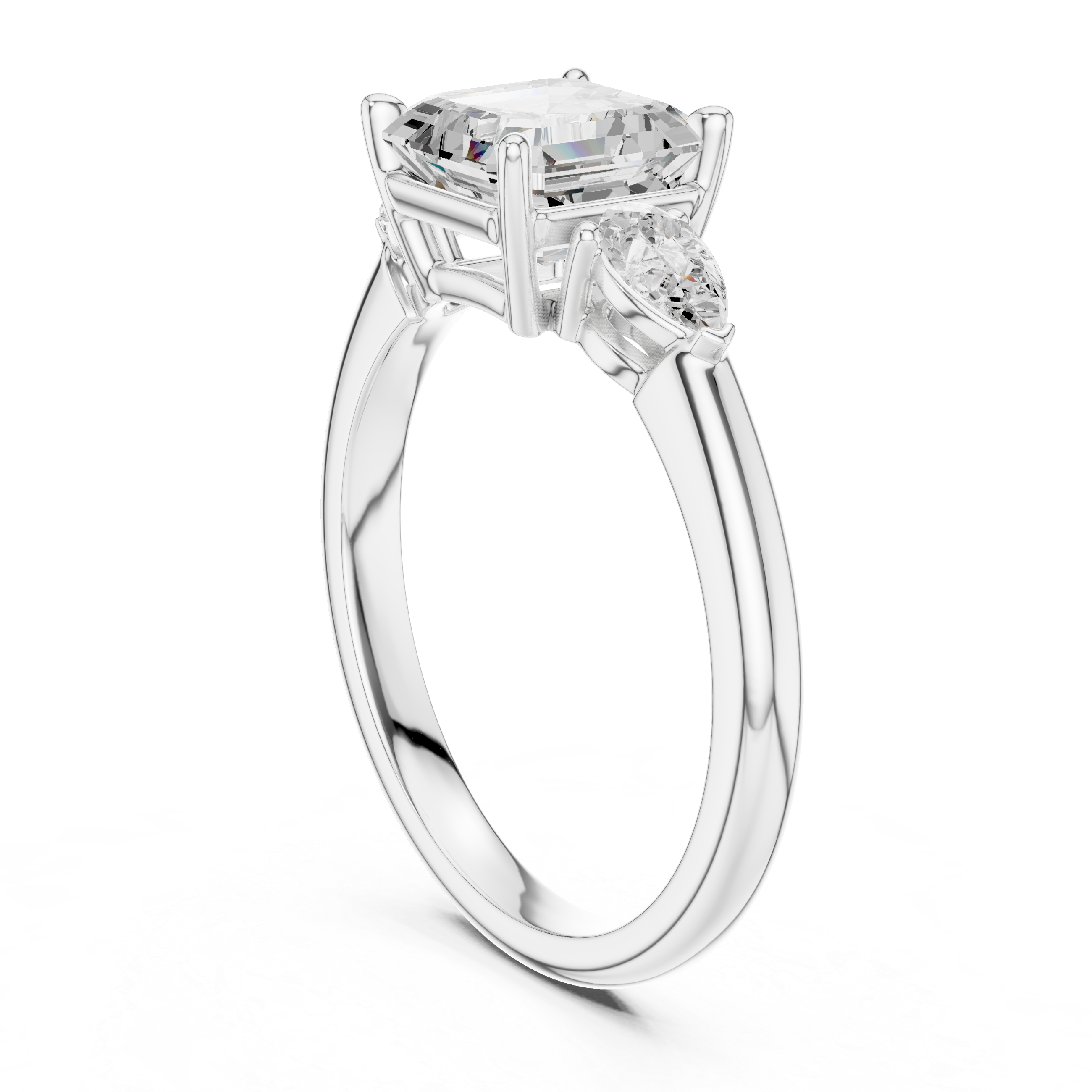 Asscher Cut Three-Stone Diamond Engagement Ring