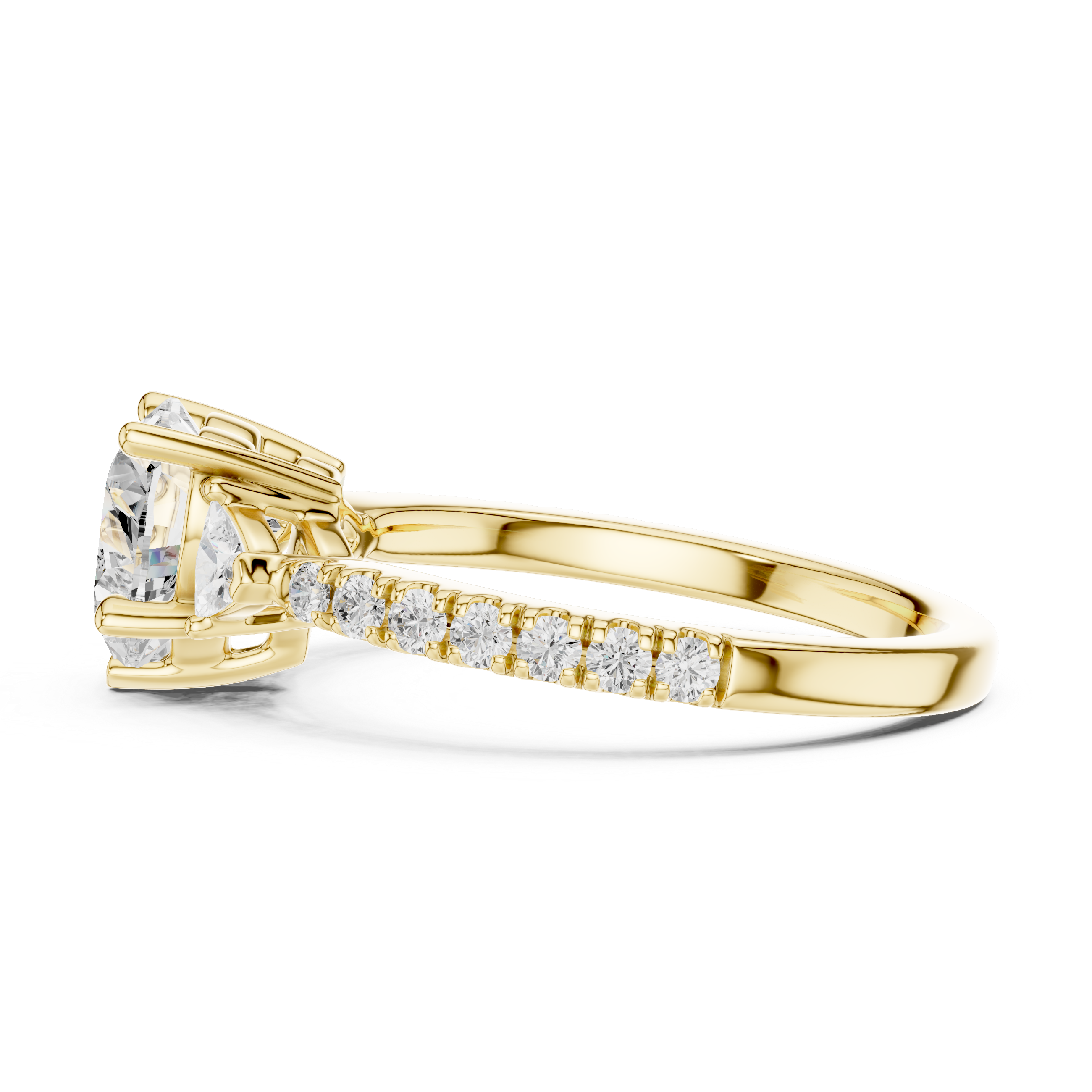 Heart Cut Diamond Engagement Ring with Pavé Band and Trillion Side Stones