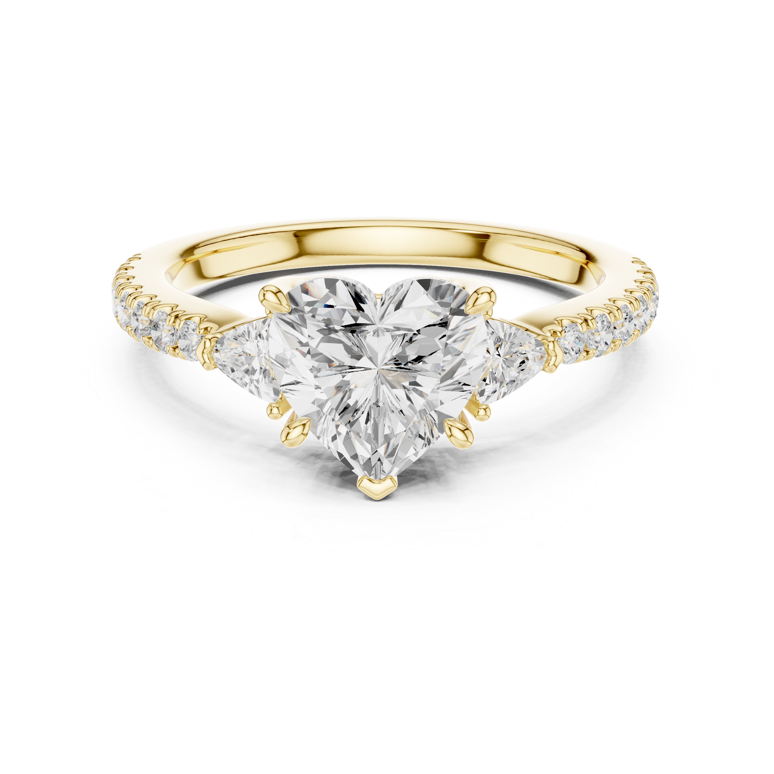 Heart Cut Diamond Engagement Ring with Pavé Band and Trillion Side Stones