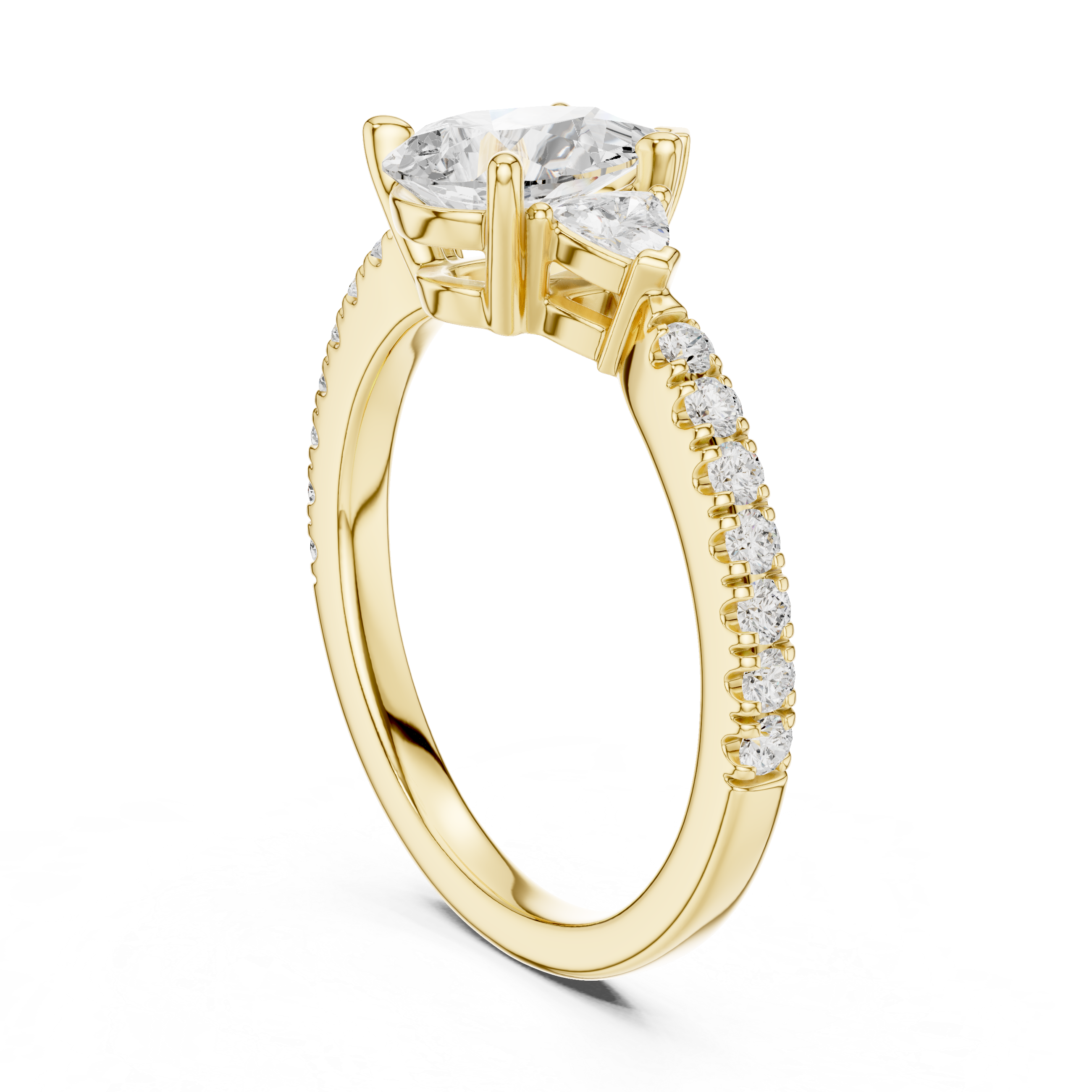 Pear Cut Diamond Engagement Ring with Pavé Band and Trillion Accents