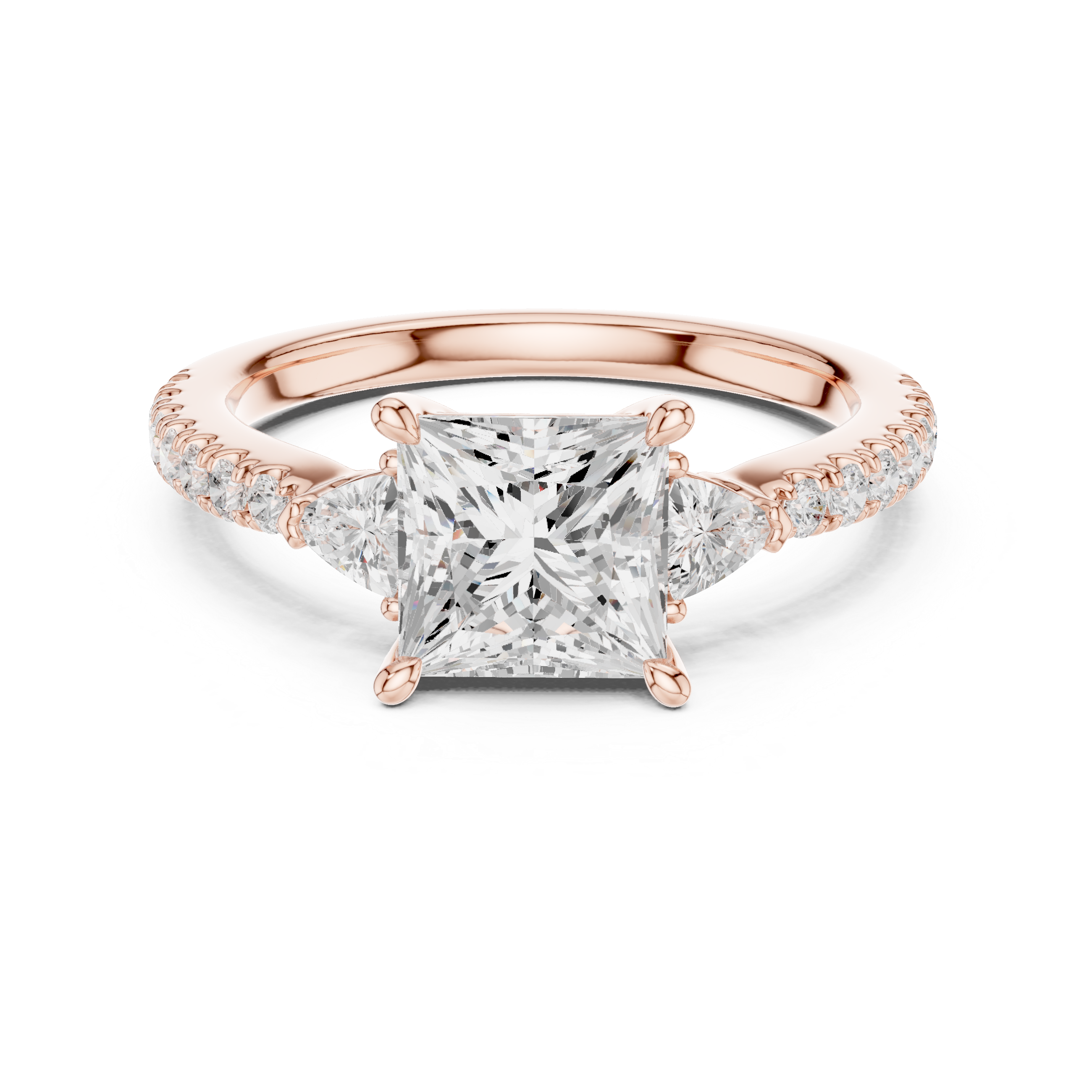 Princess Cut Three-Stone Diamond Ring with Pavé Band