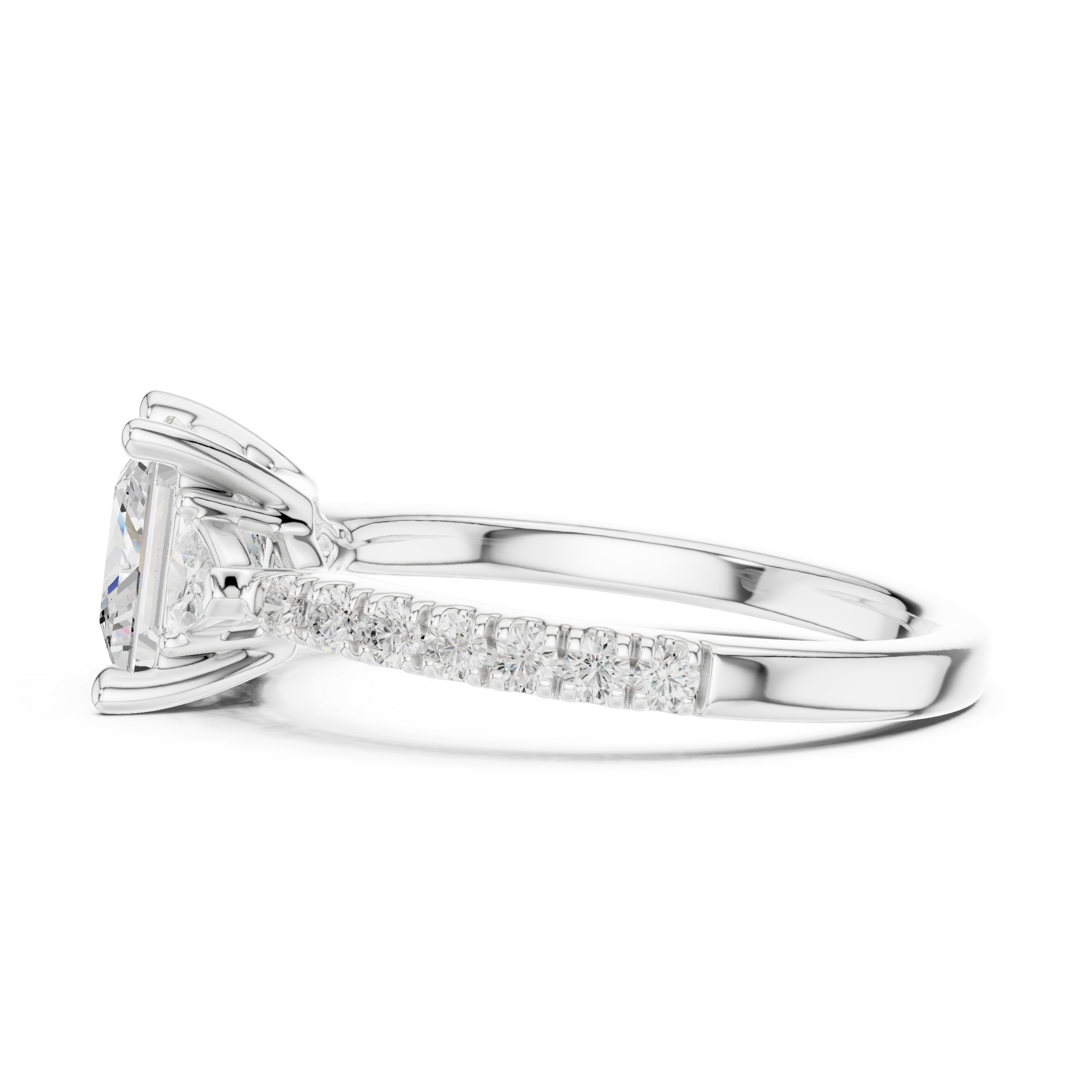 Princess Cut Three-Stone Diamond Ring with Pavé Band